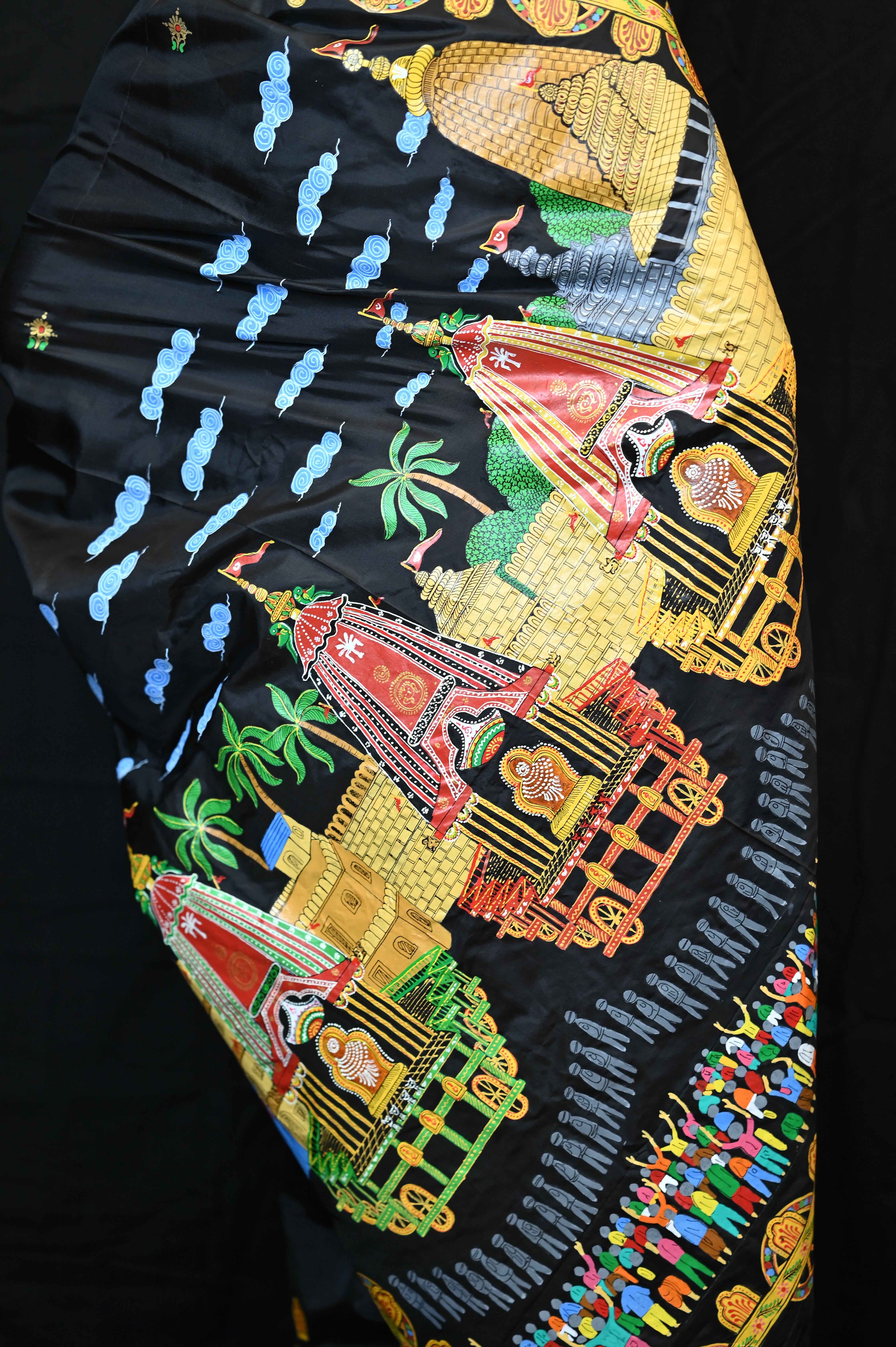 Black Ratha Yatra Theme Pattachitra Khadi Silk Saree