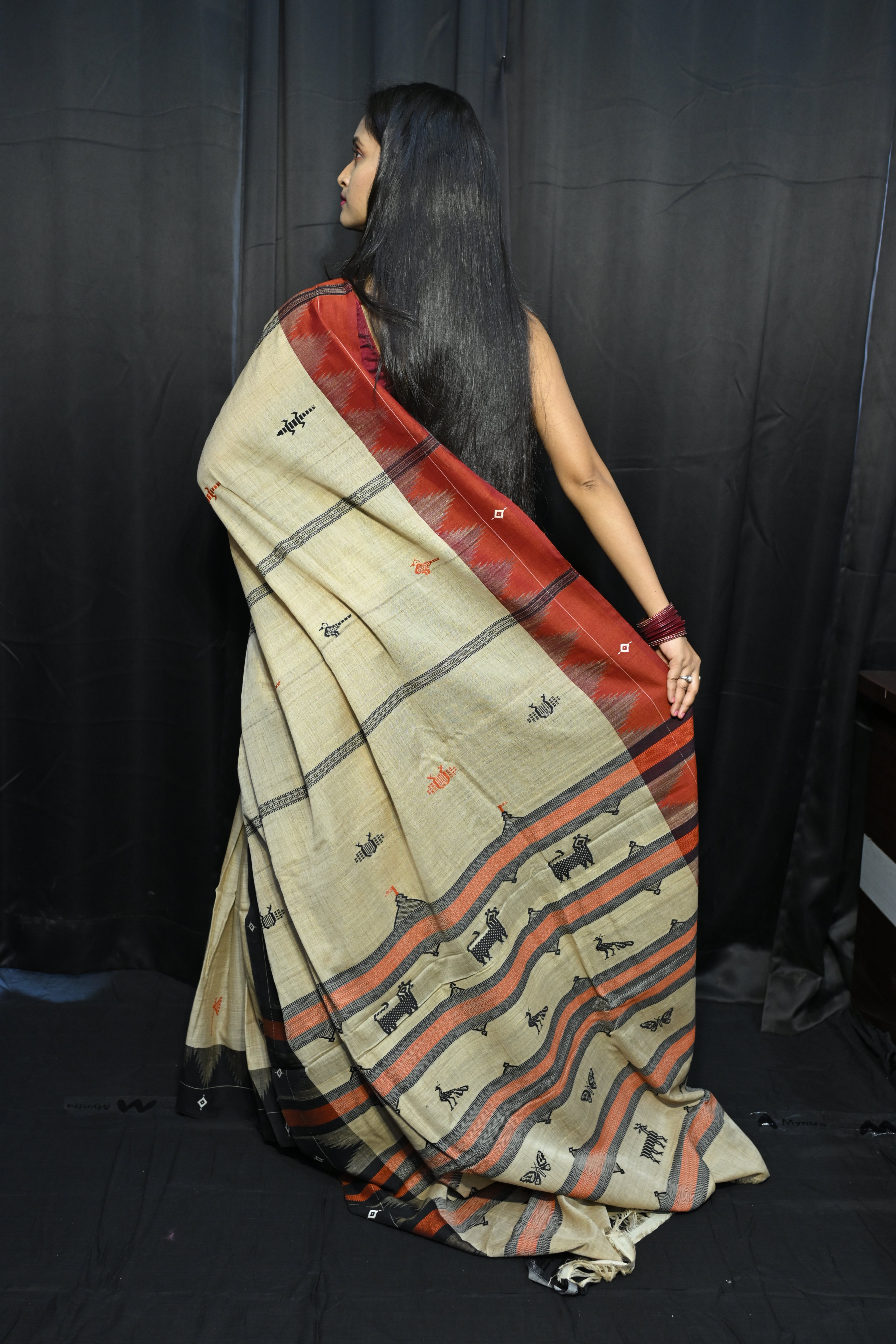 Natural Tussar Ganga Jamuna Plain Border Odisha Handloom Kotpad Tussar Saree