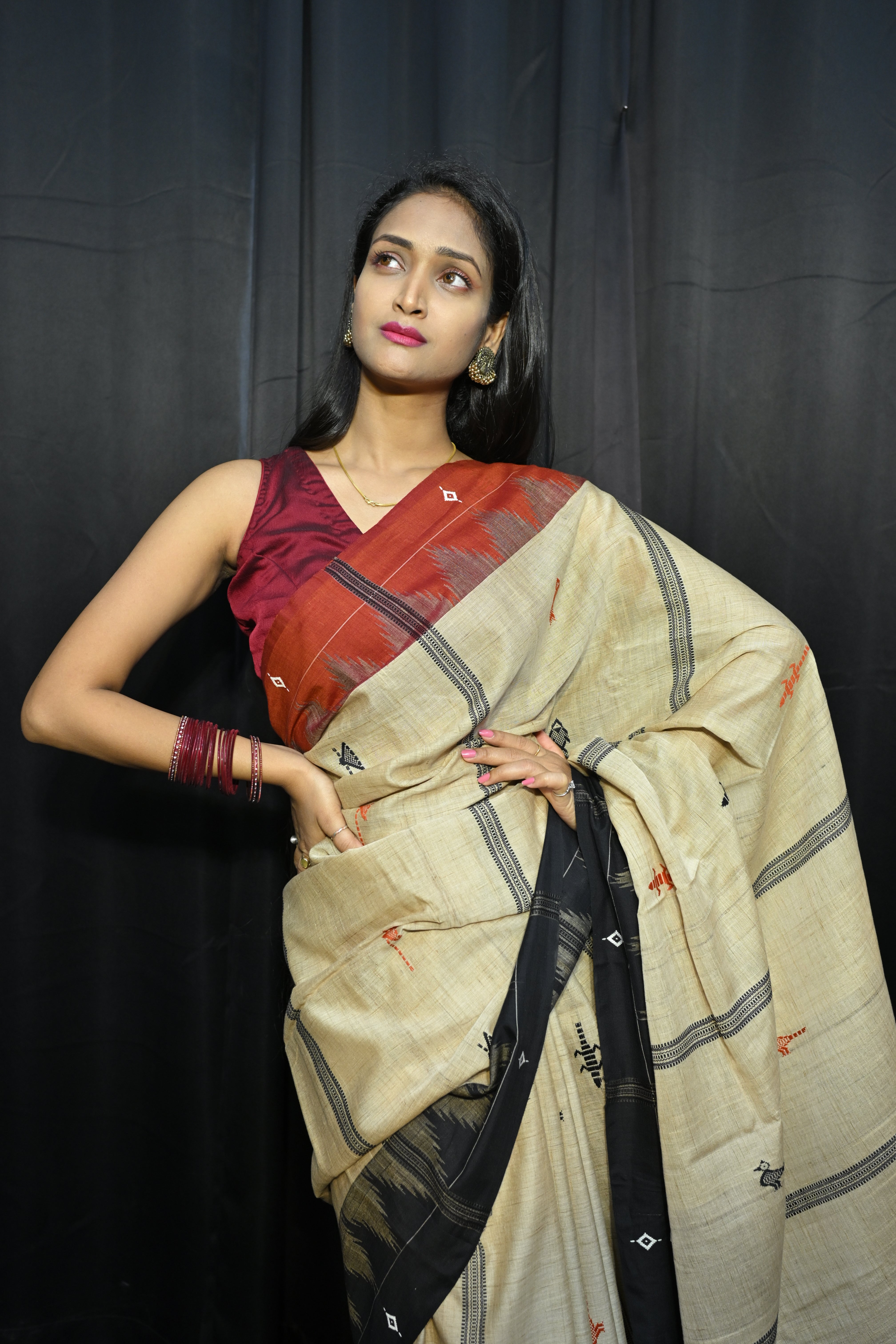 Natural Tussar Ganga Jamuna Plain Border Odisha Handloom Kotpad Tussar Saree