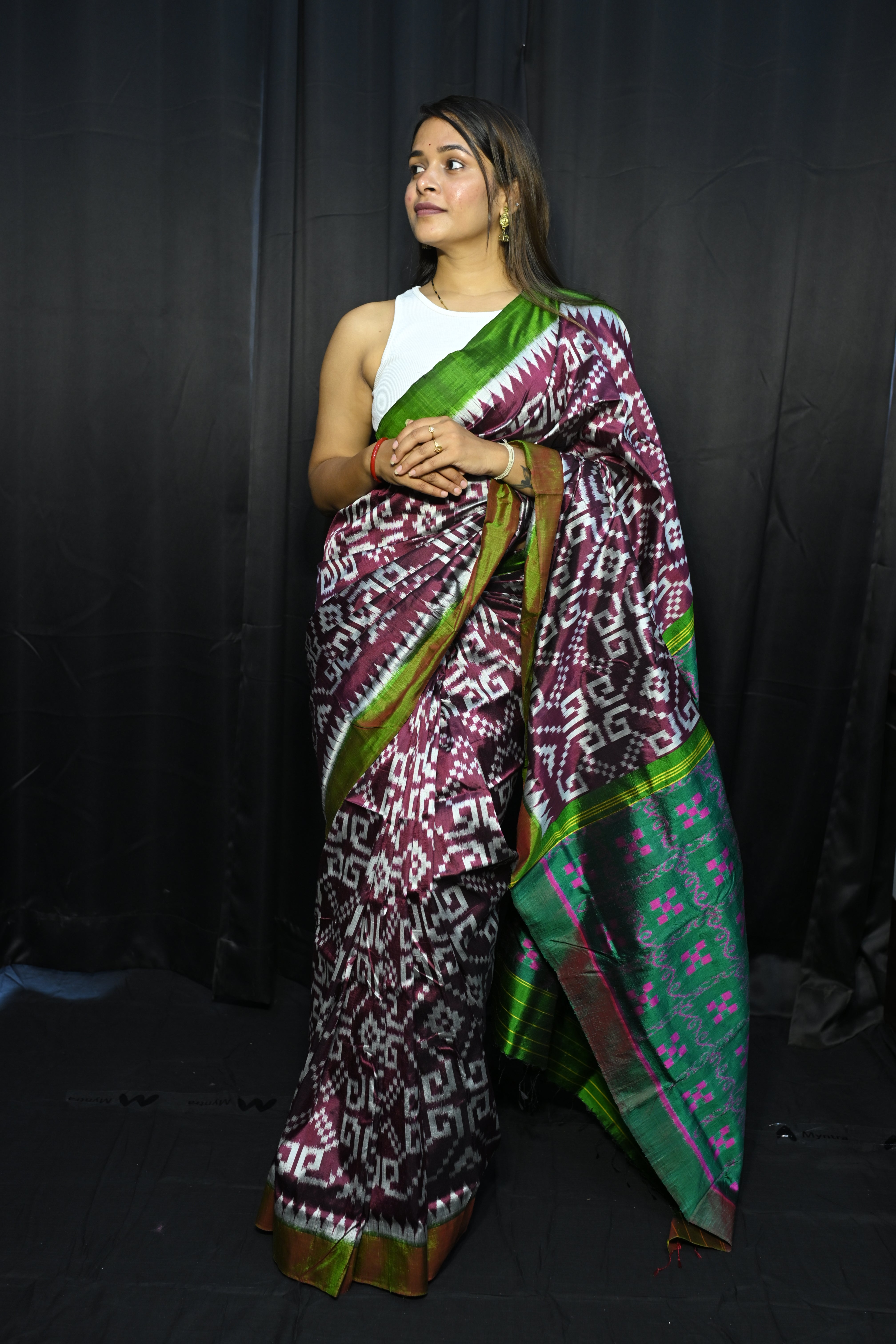 Purple Green Telia Rumal Design Mulberry Silk Saree