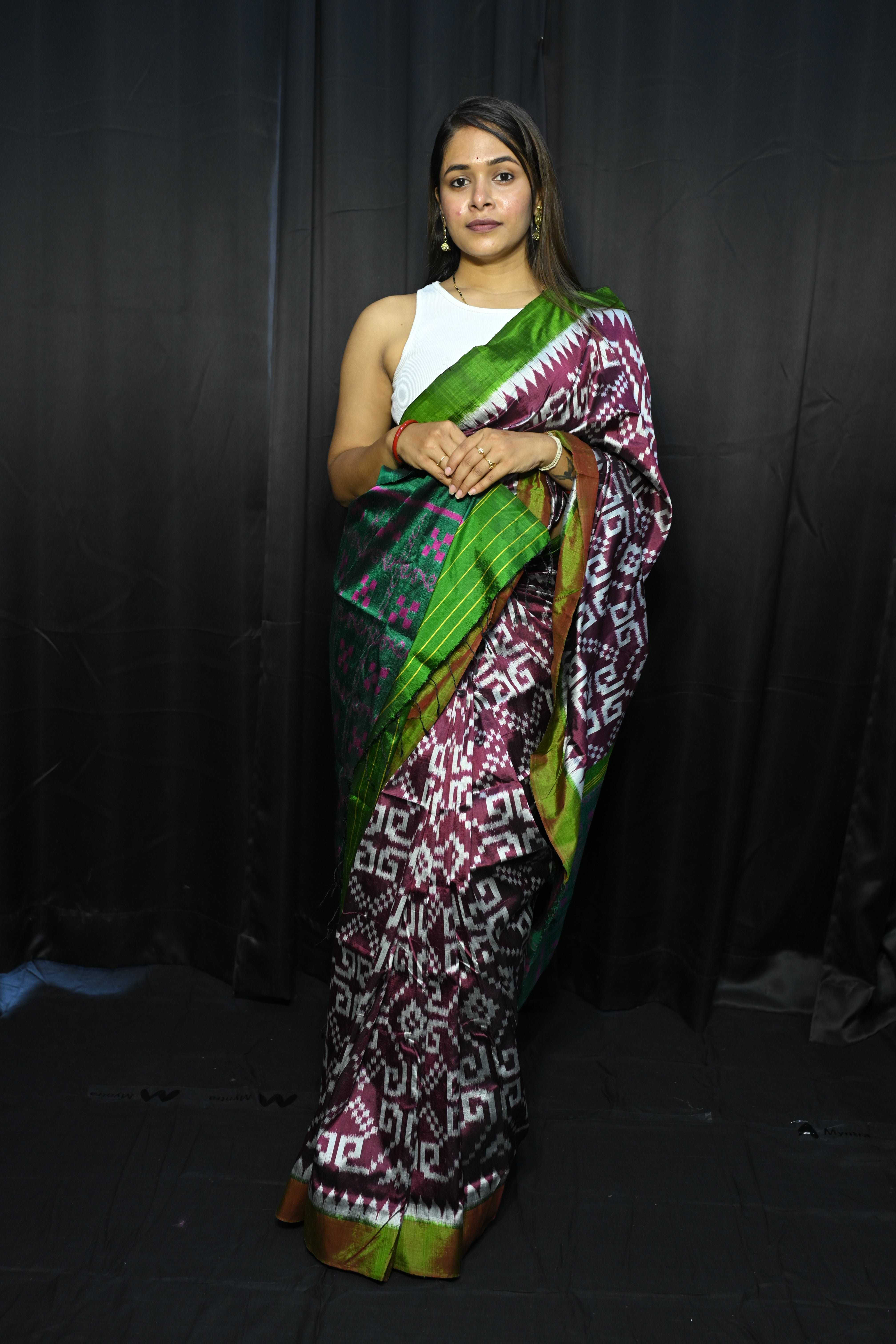 Purple Green Telia Rumal Design Mulberry Silk Saree