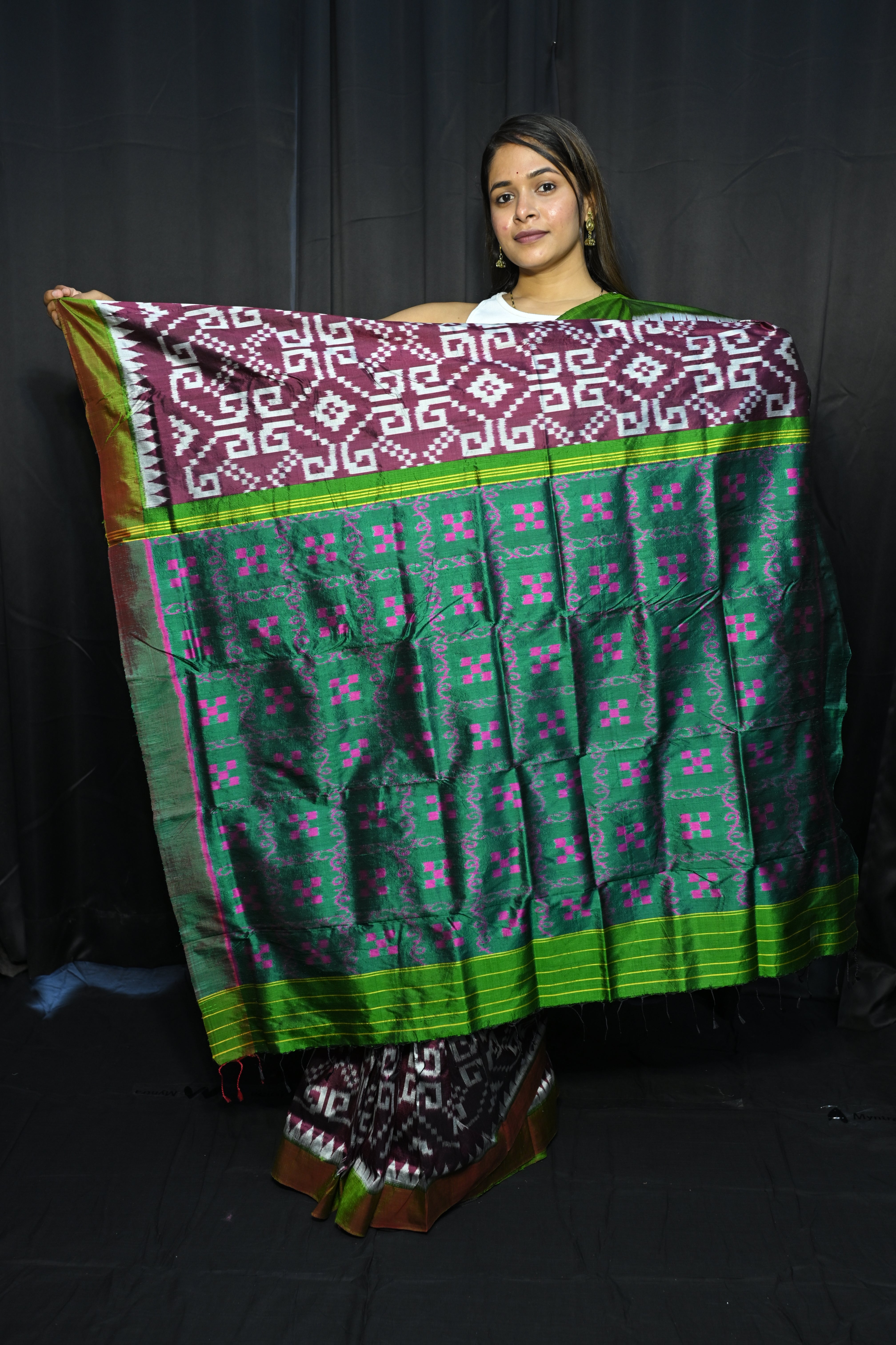 Purple Green Telia Rumal Design Mulberry Silk Saree