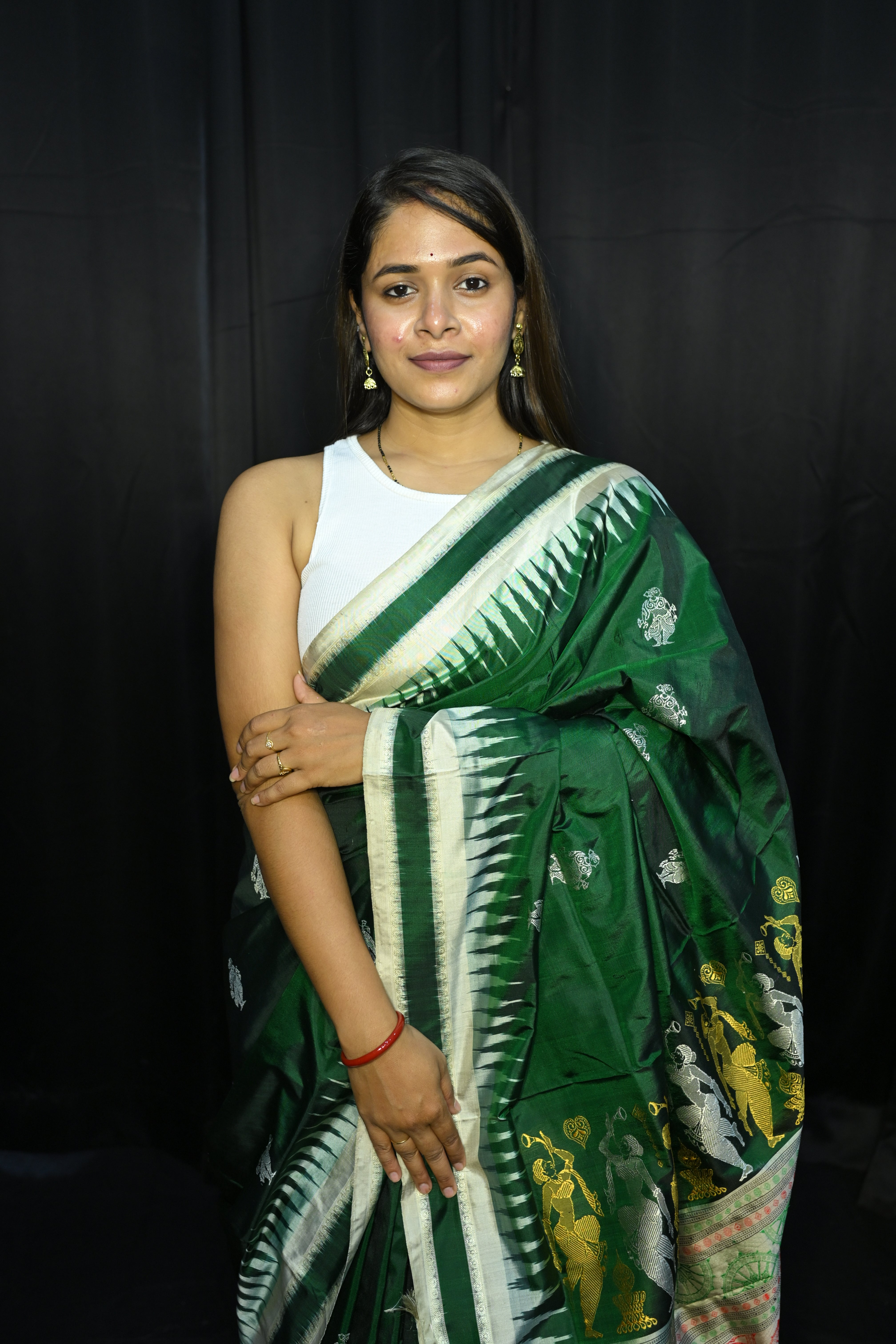 Buttle Green White Natraj Exclusive Bomkai Silk Saree