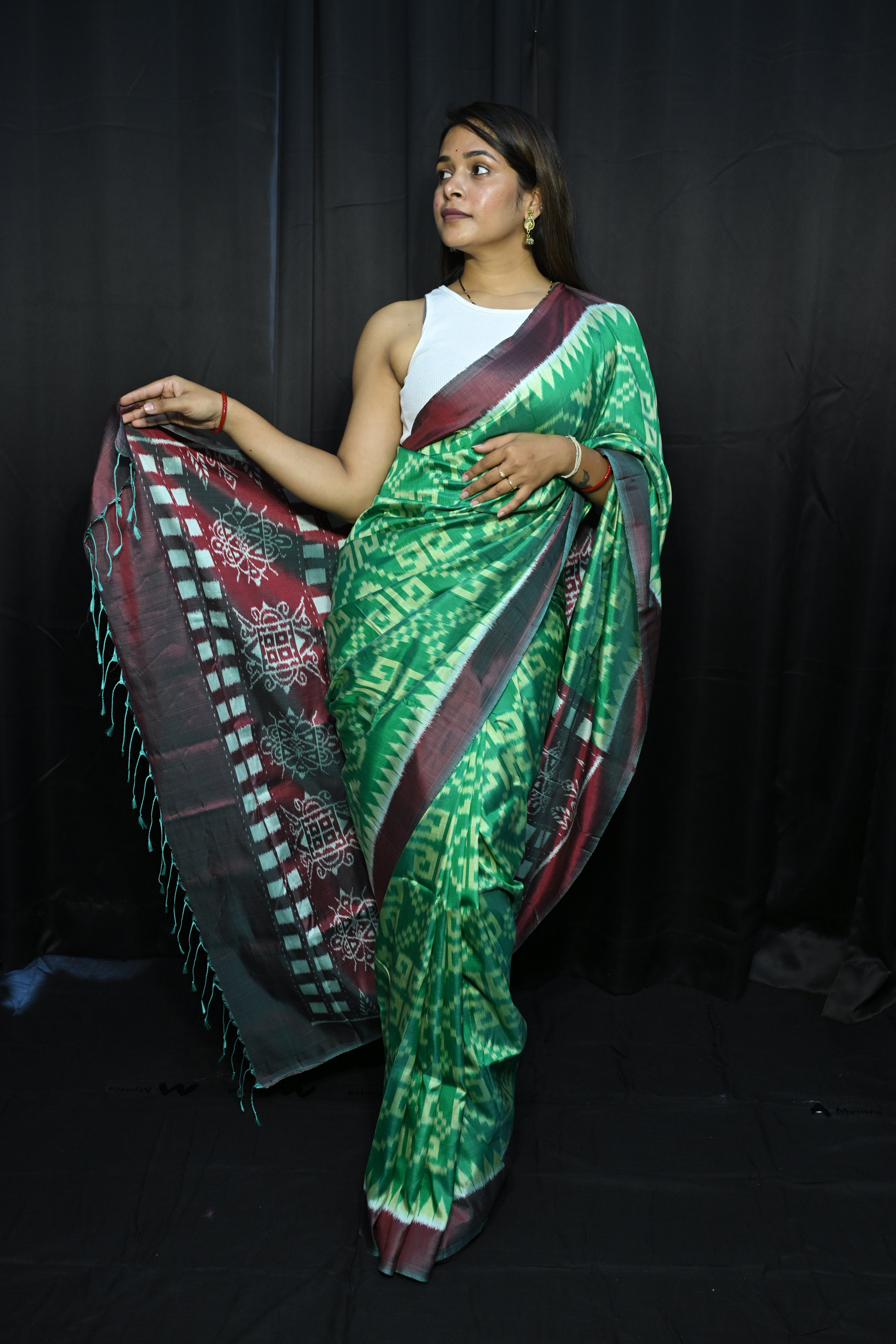 Green Maroon Telia Rumal Design Mulberry Silk Saree
