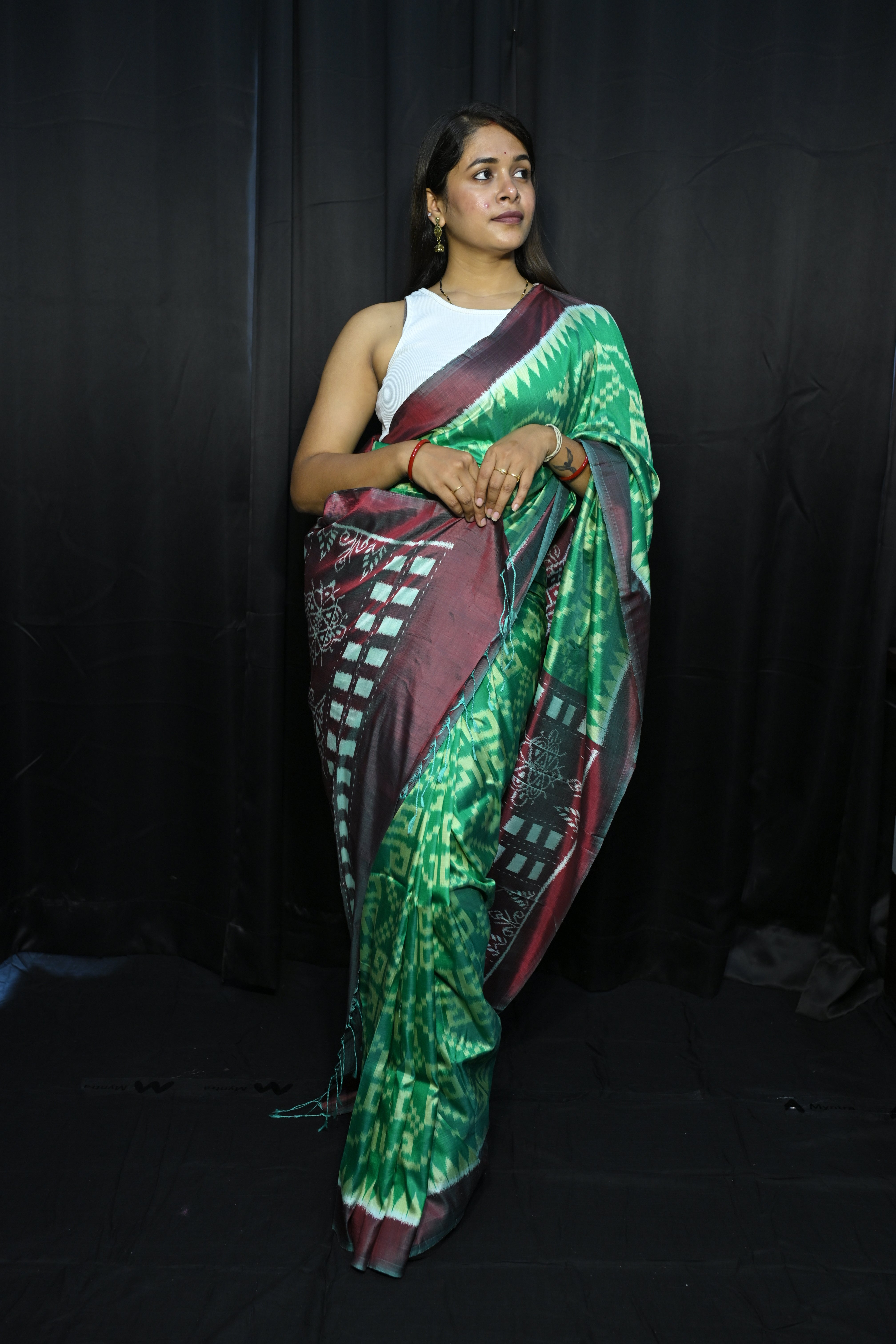Green Maroon Telia Rumal Design Mulberry Silk Saree