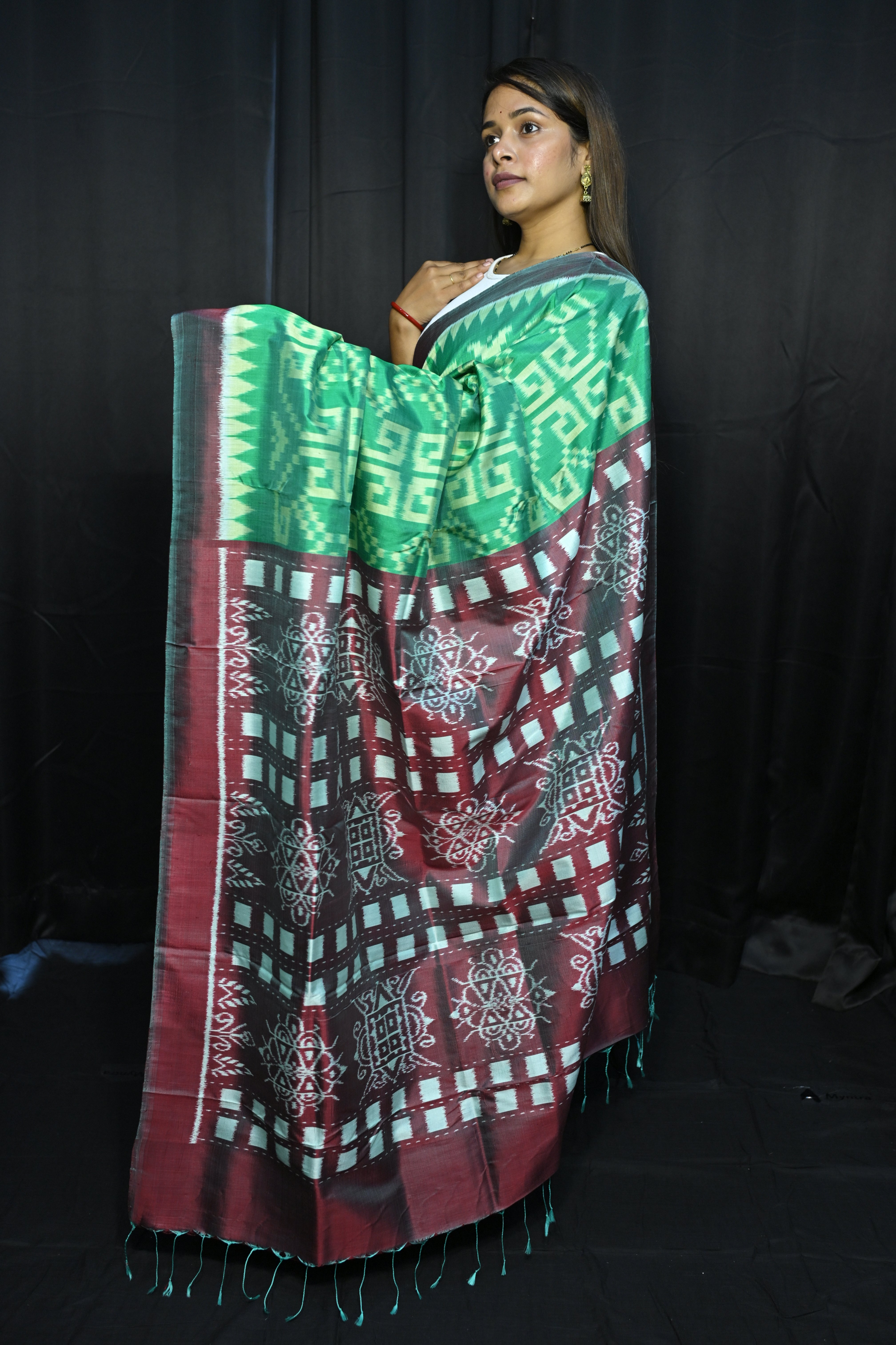 Green Maroon Telia Rumal Design Mulberry Silk Saree