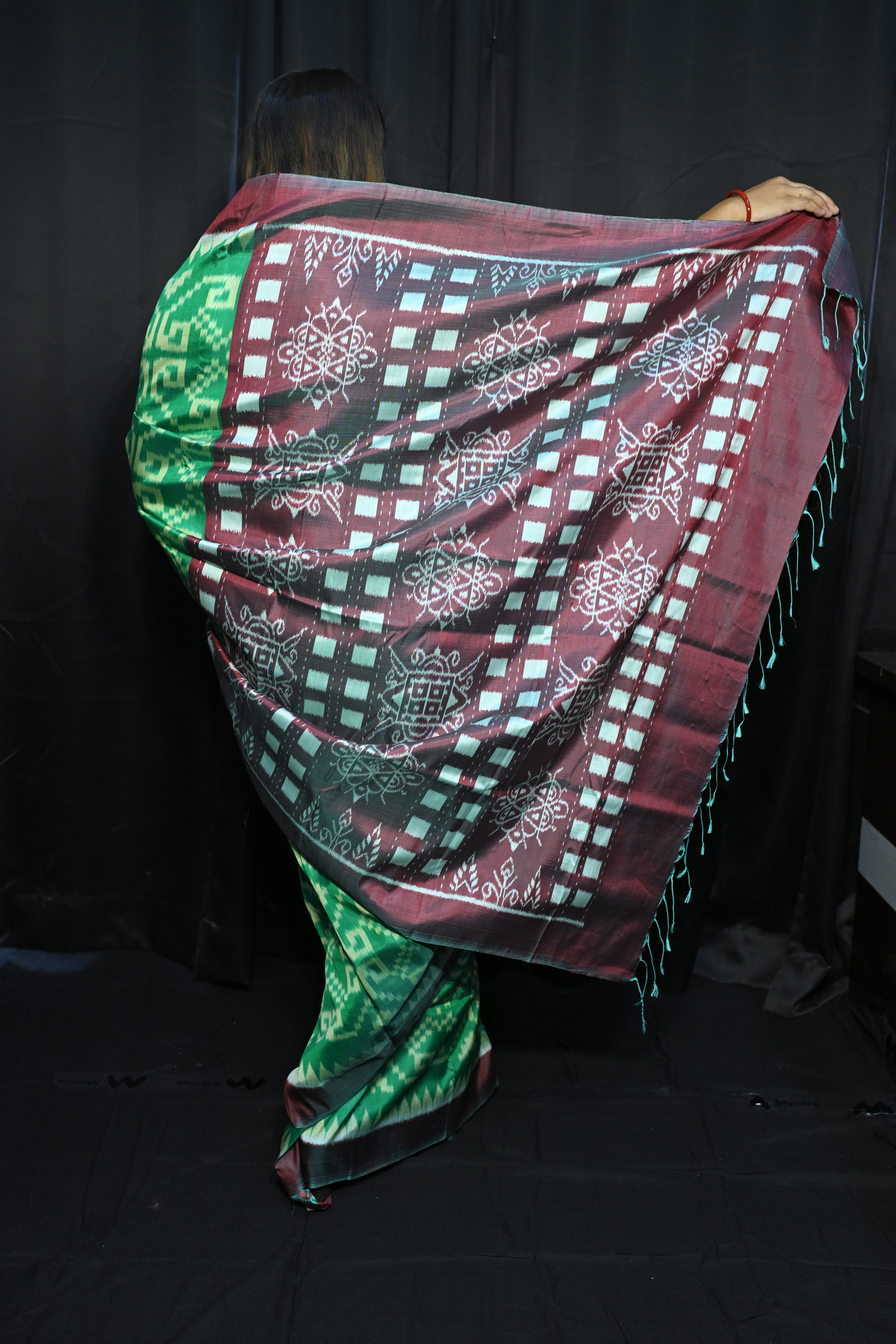 Green Maroon Telia Rumal Design Mulberry Silk Saree