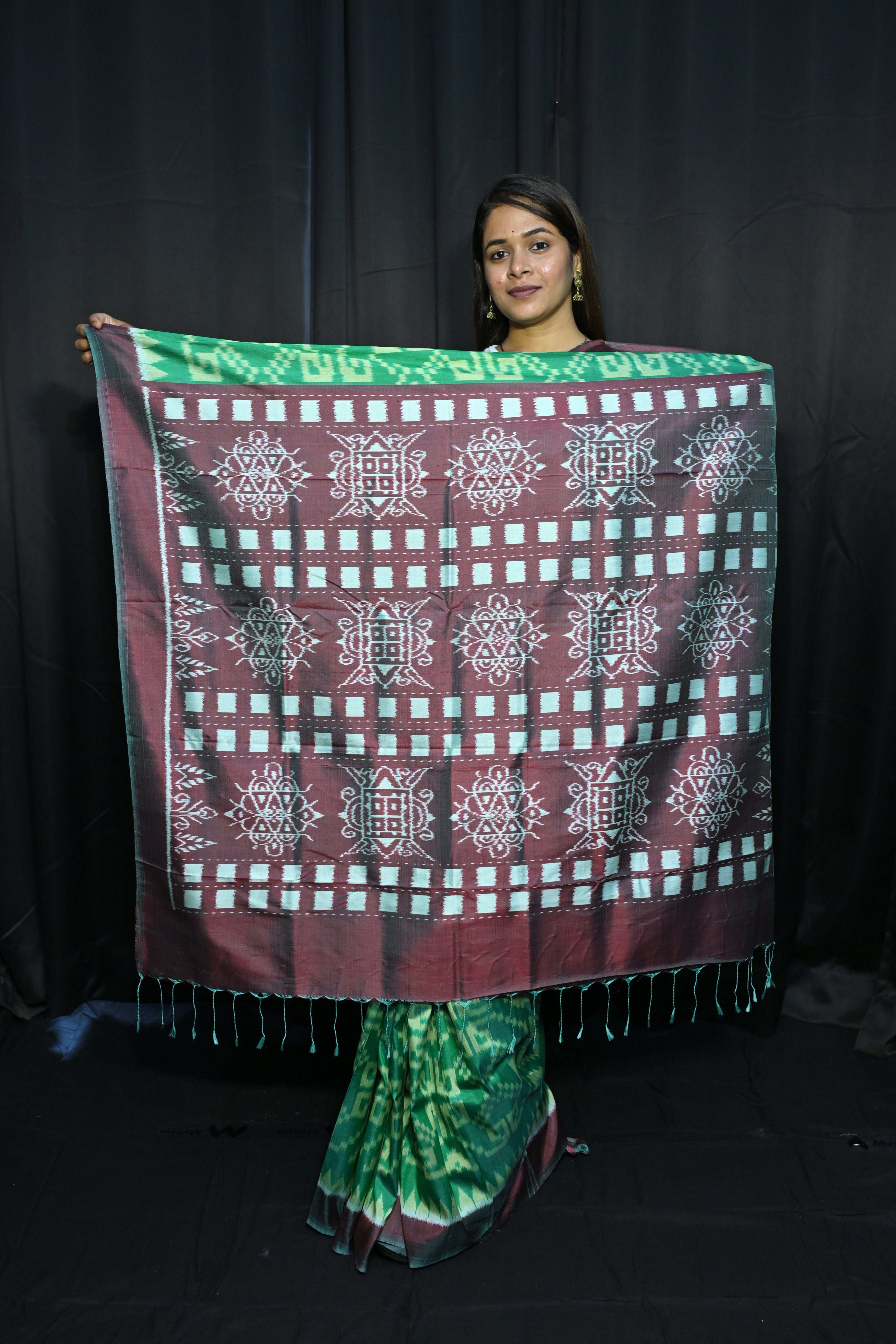 Green Maroon Telia Rumal Design Mulberry Silk Saree