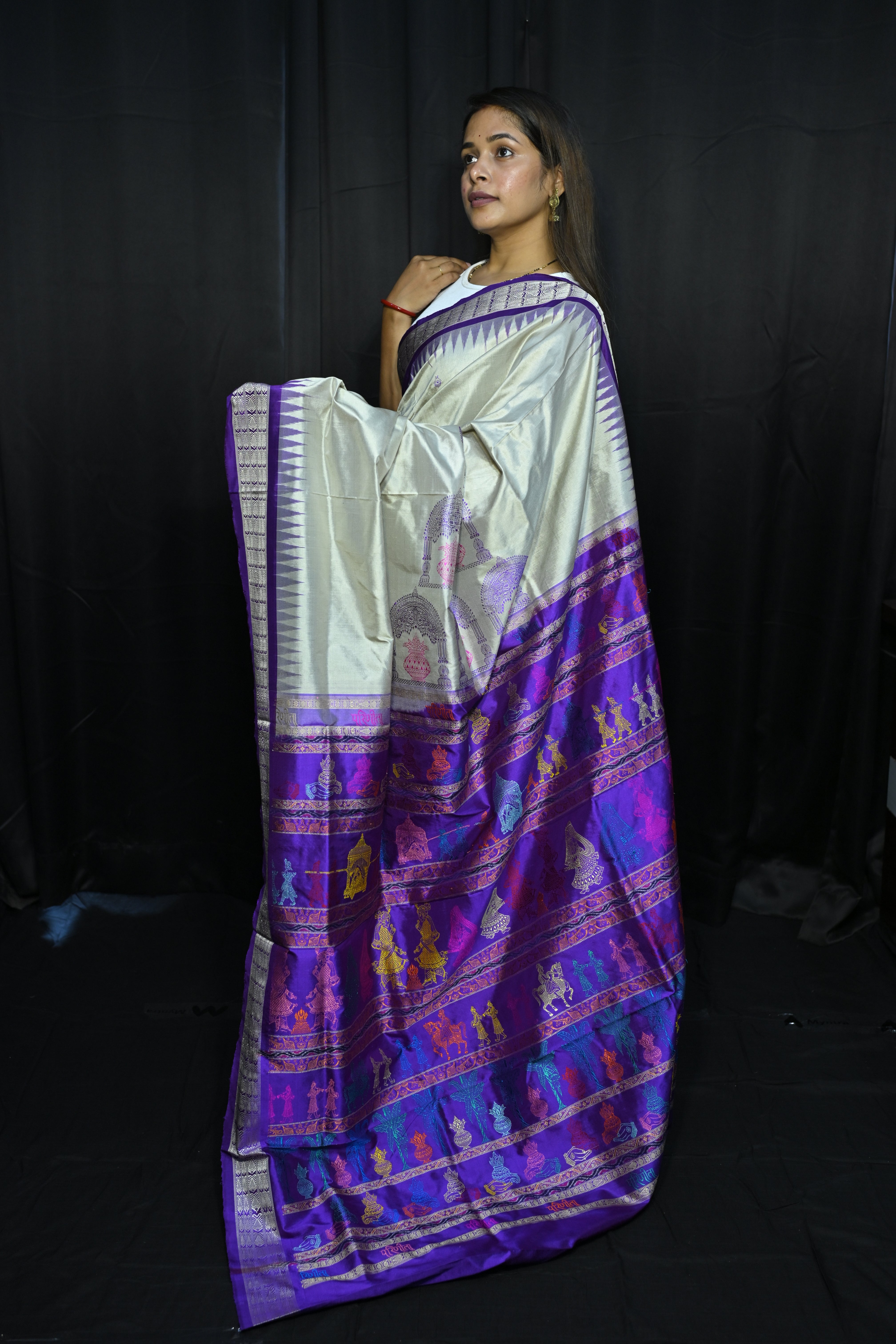 Grey Purple Parinita(Marriage ) Exclusive Sambalpuri Silk Saree