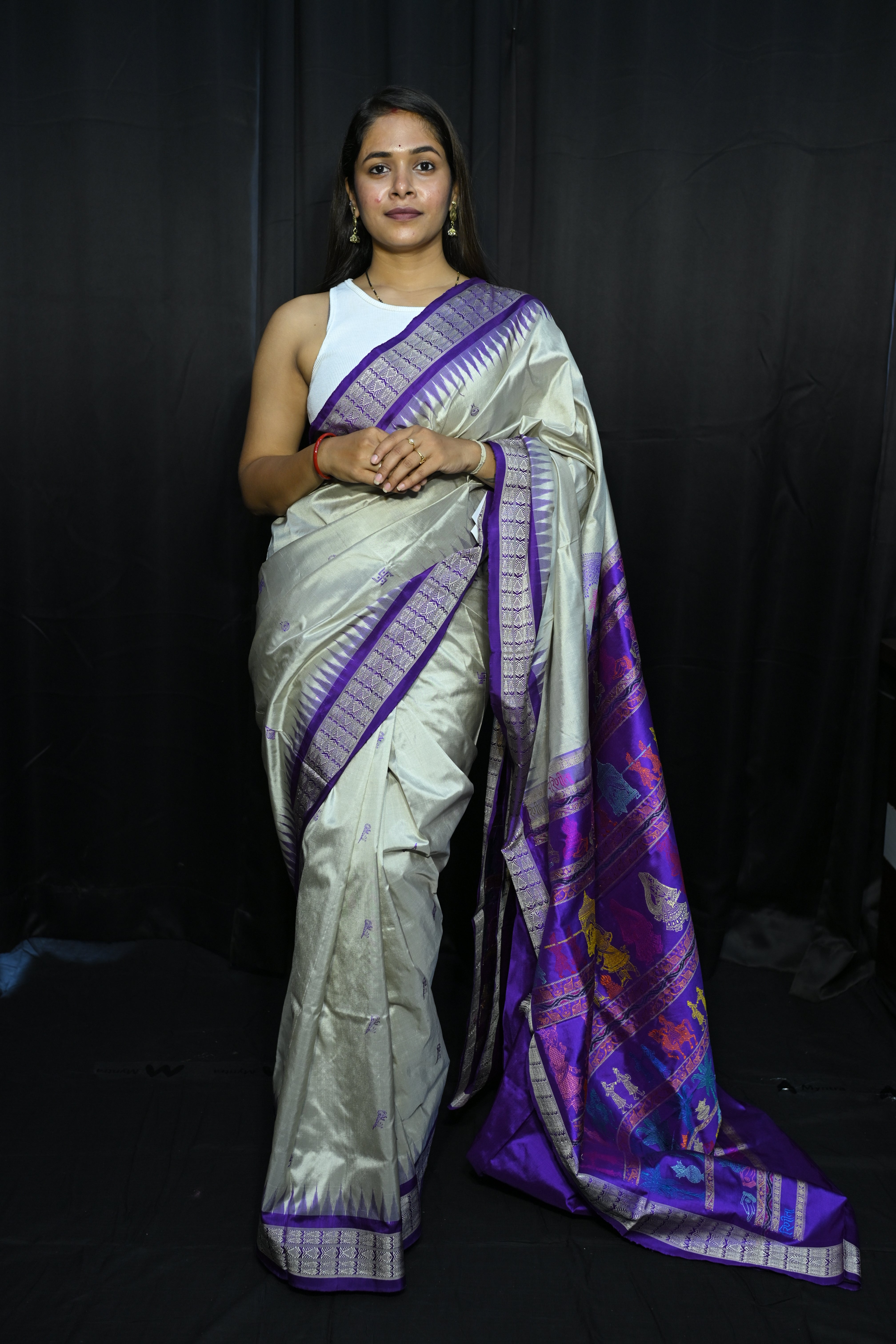 Grey Purple Parinita(Marriage ) Exclusive Sambalpuri Silk Saree