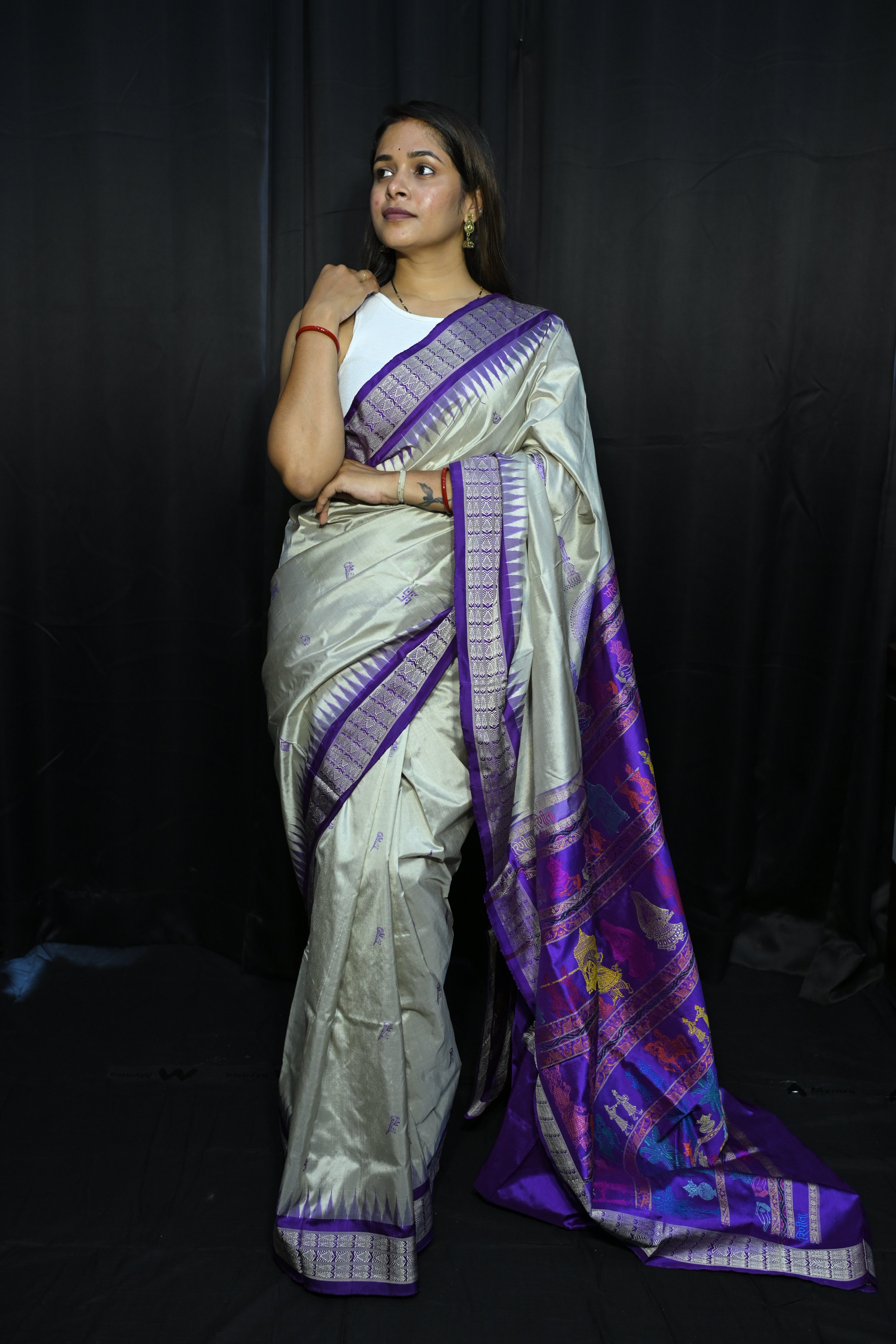 Grey Purple Parinita(Marriage ) Exclusive Sambalpuri Silk Saree