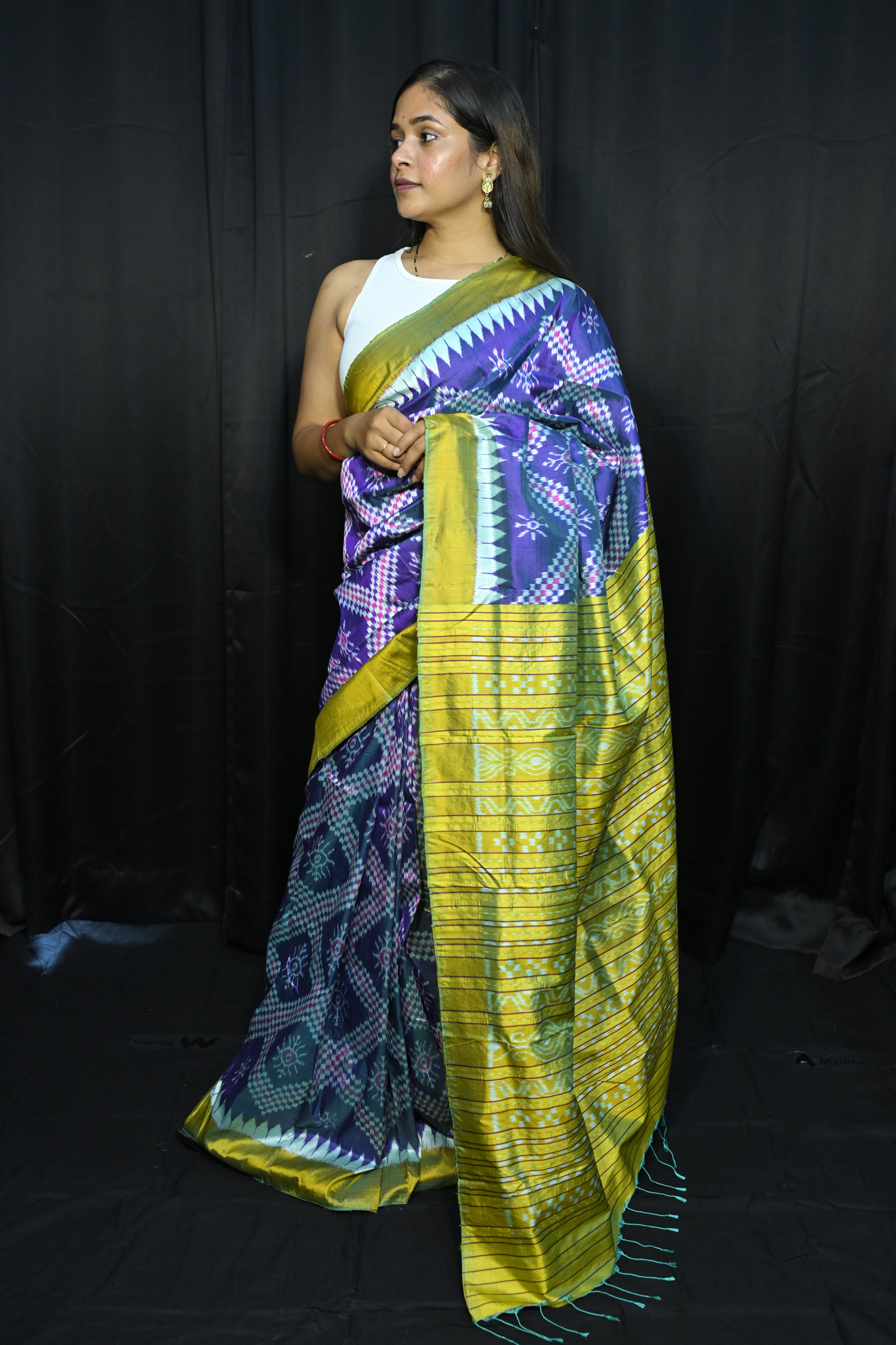 Blue Green Tarabali Design Mulberry Silk Saree