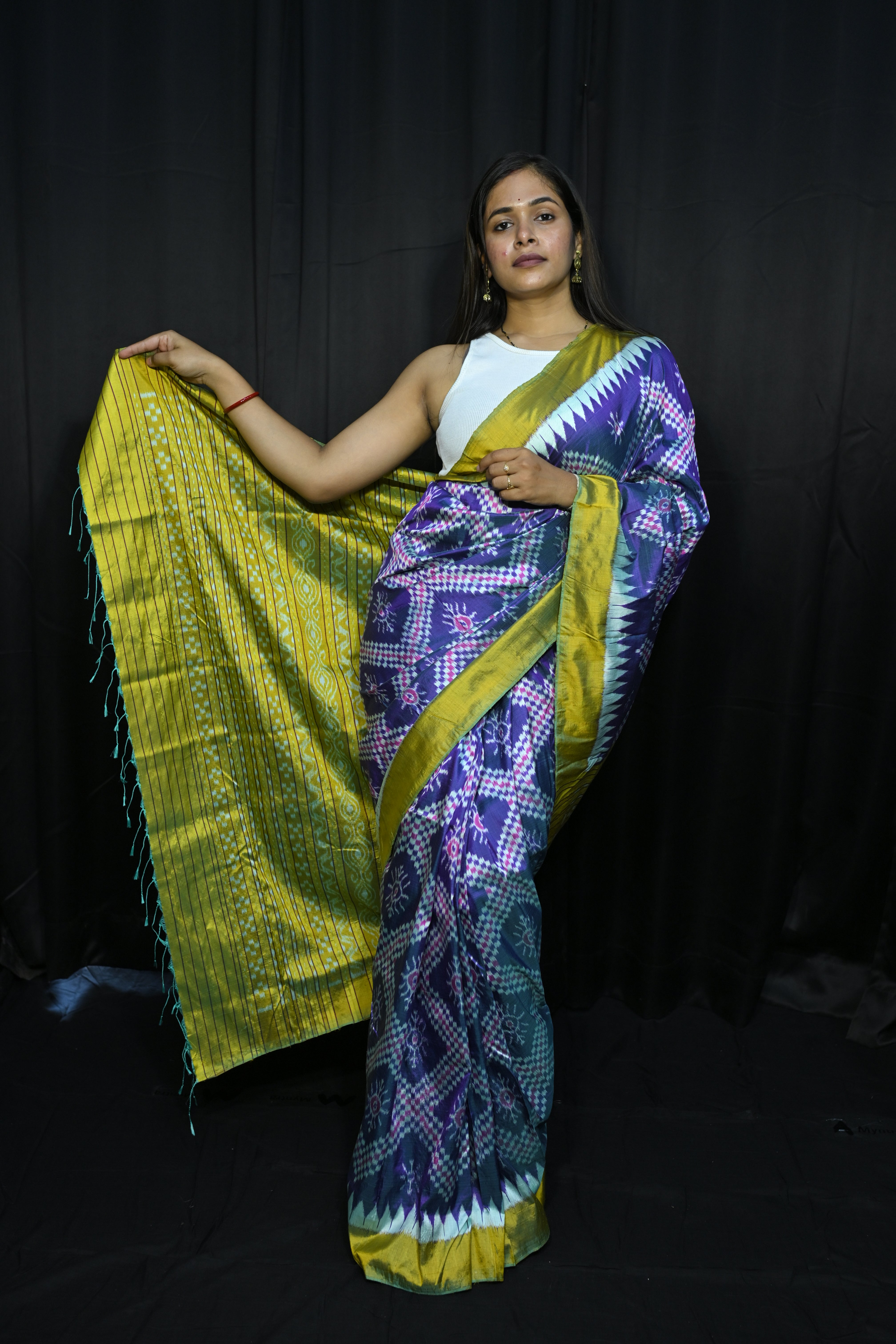 Blue Green Tarabali Design Mulberry Silk Saree