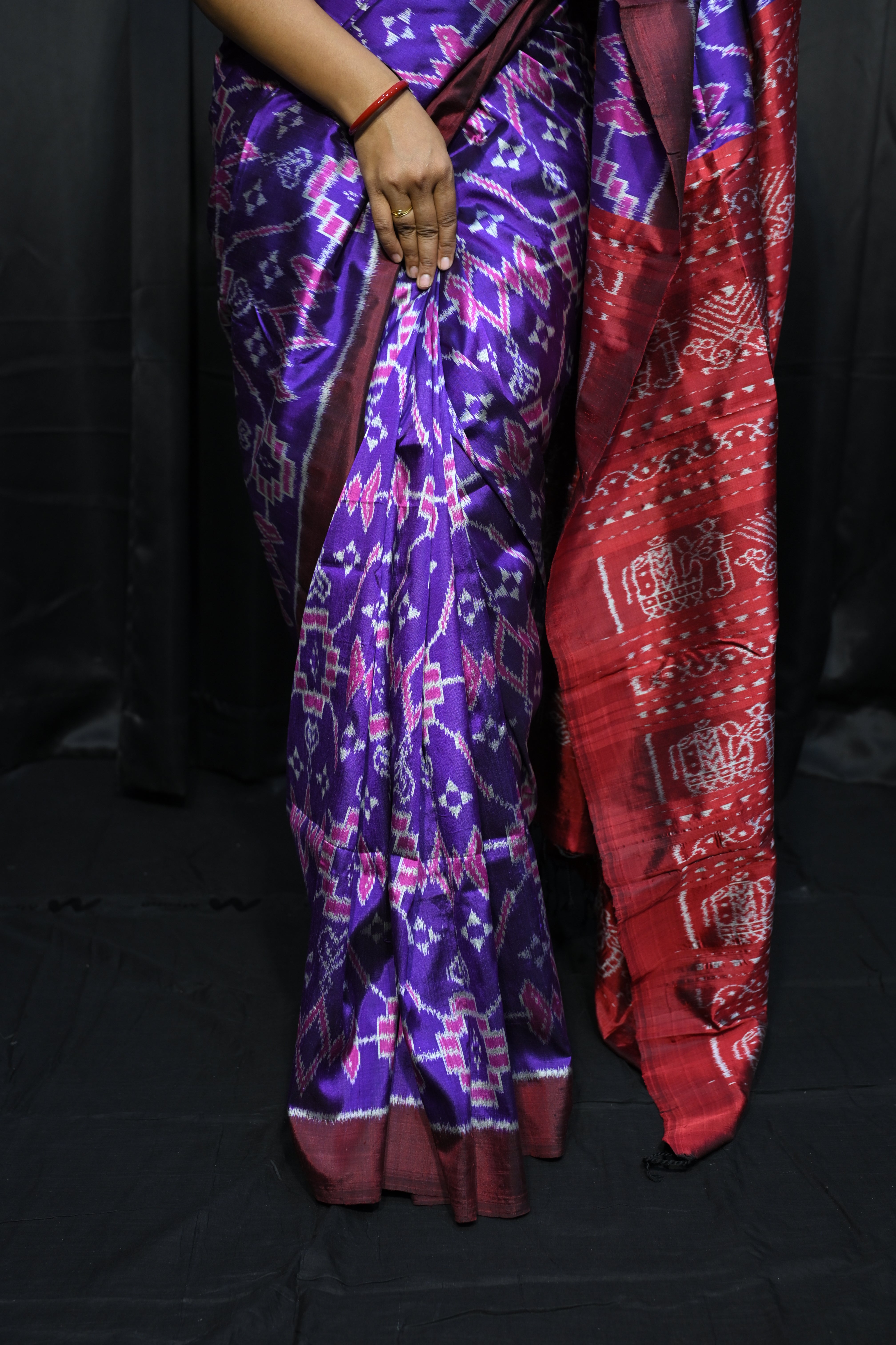 Purple Maroon Patola Design Mulberry Silk Saree