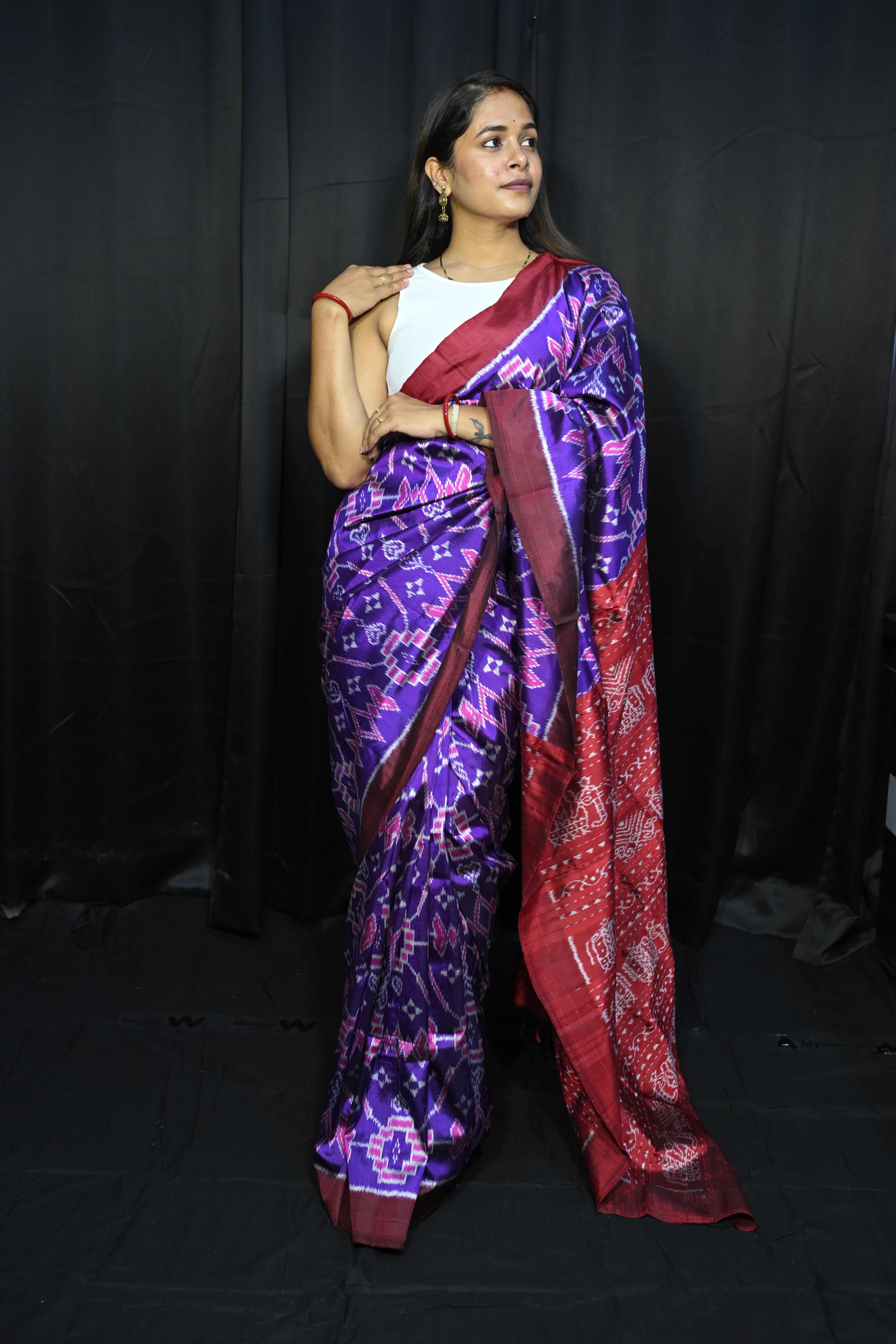 Purple Maroon Patola Design Mulberry Silk Saree
