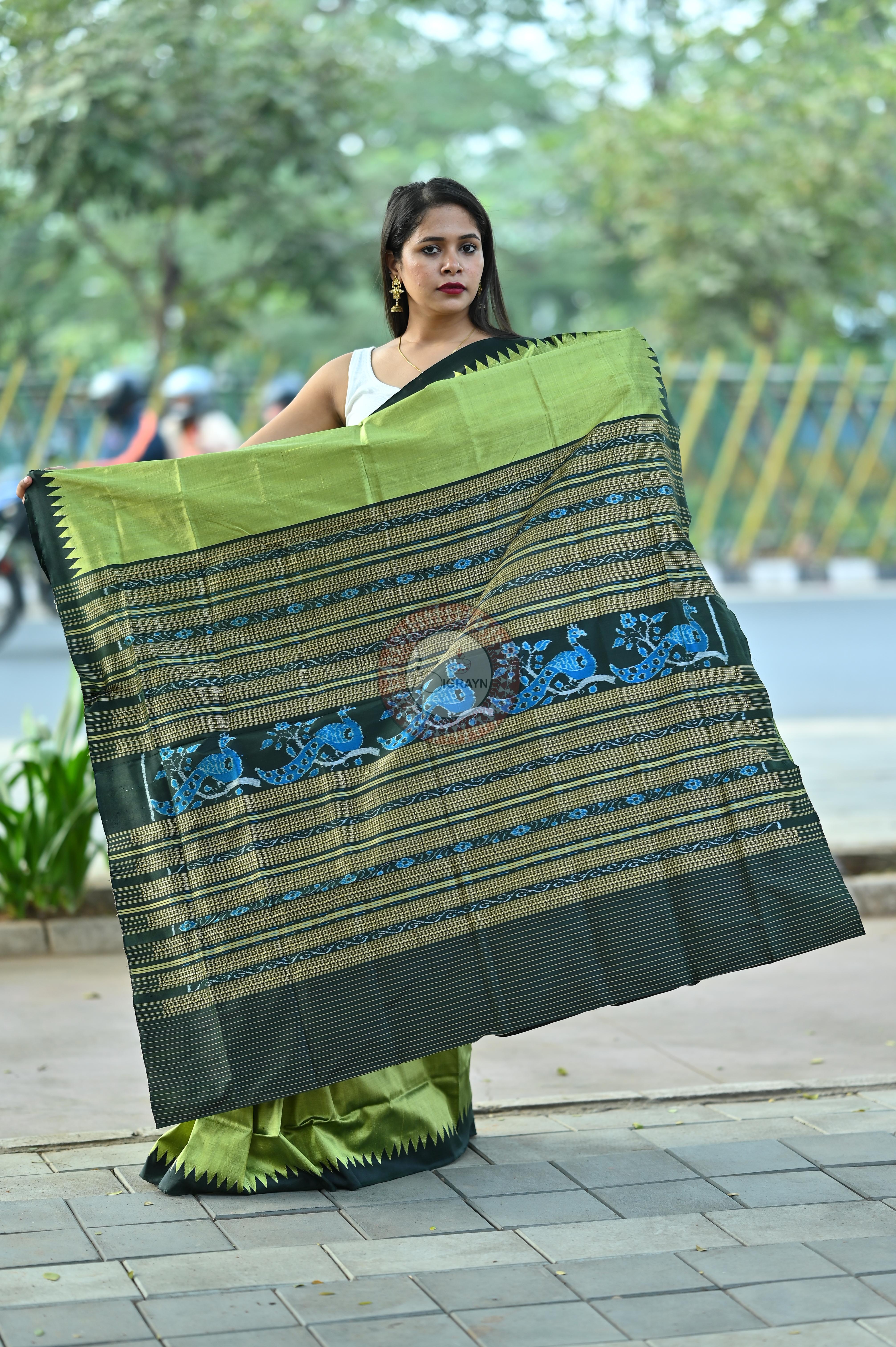 Mehendi Green Black Phoda Kumbha Tussar Saree