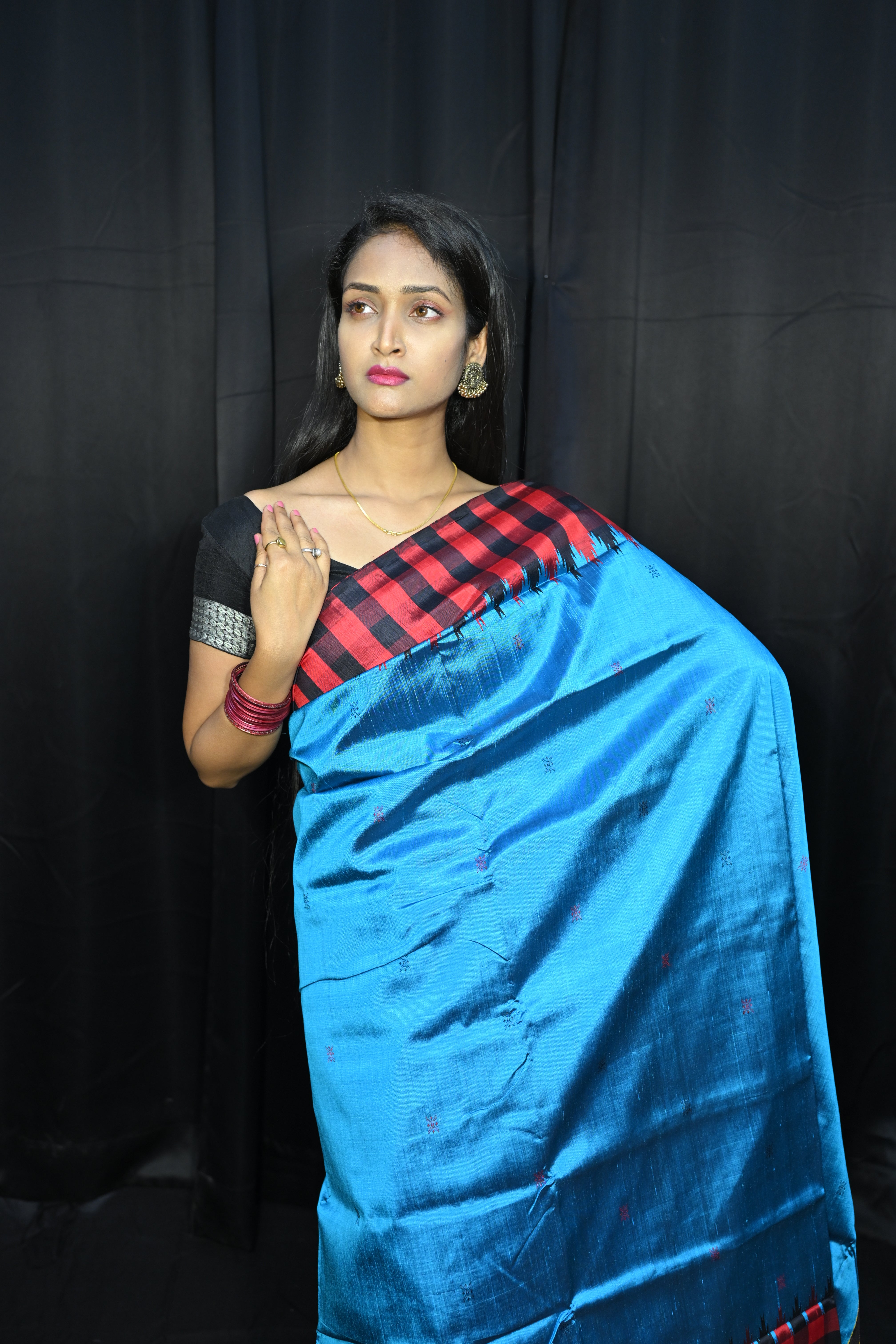 Copper Sulphate Red Multi Colour Double Anchal Berhampuri Silk Saree