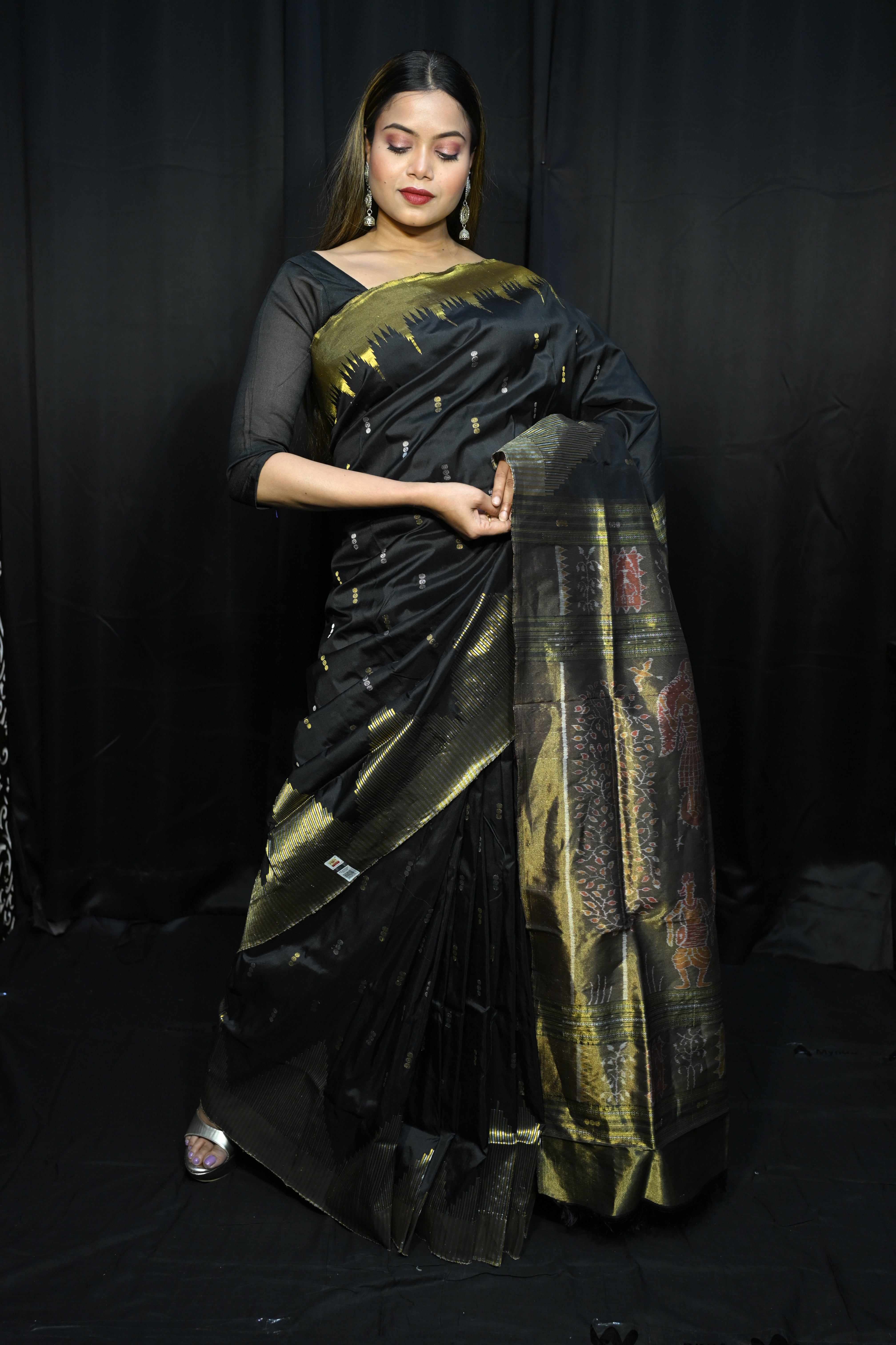 Black Golden Body Buti Half Tissue Silk Saree
