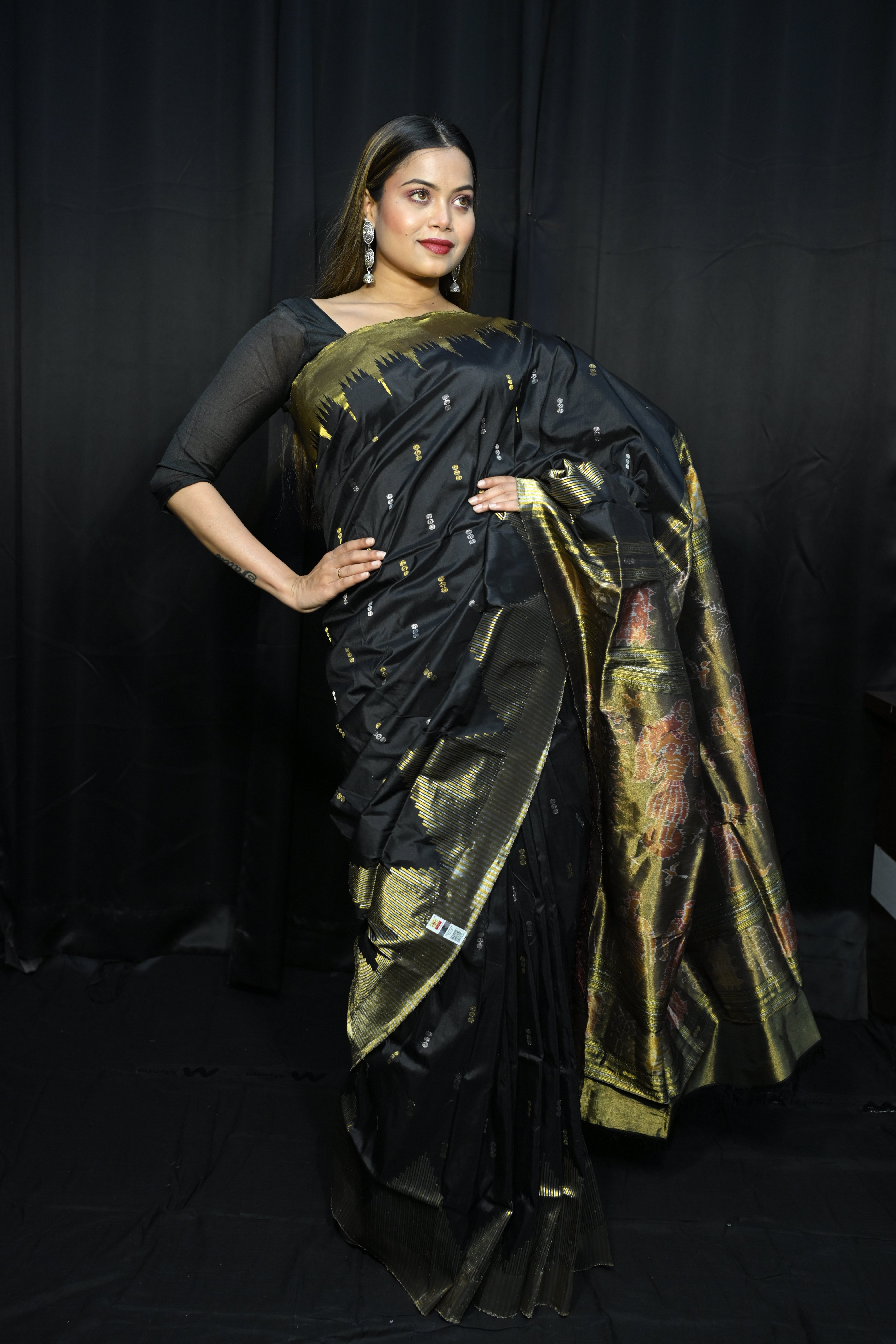 Black Golden Body Buti Half Tissue Silk Saree