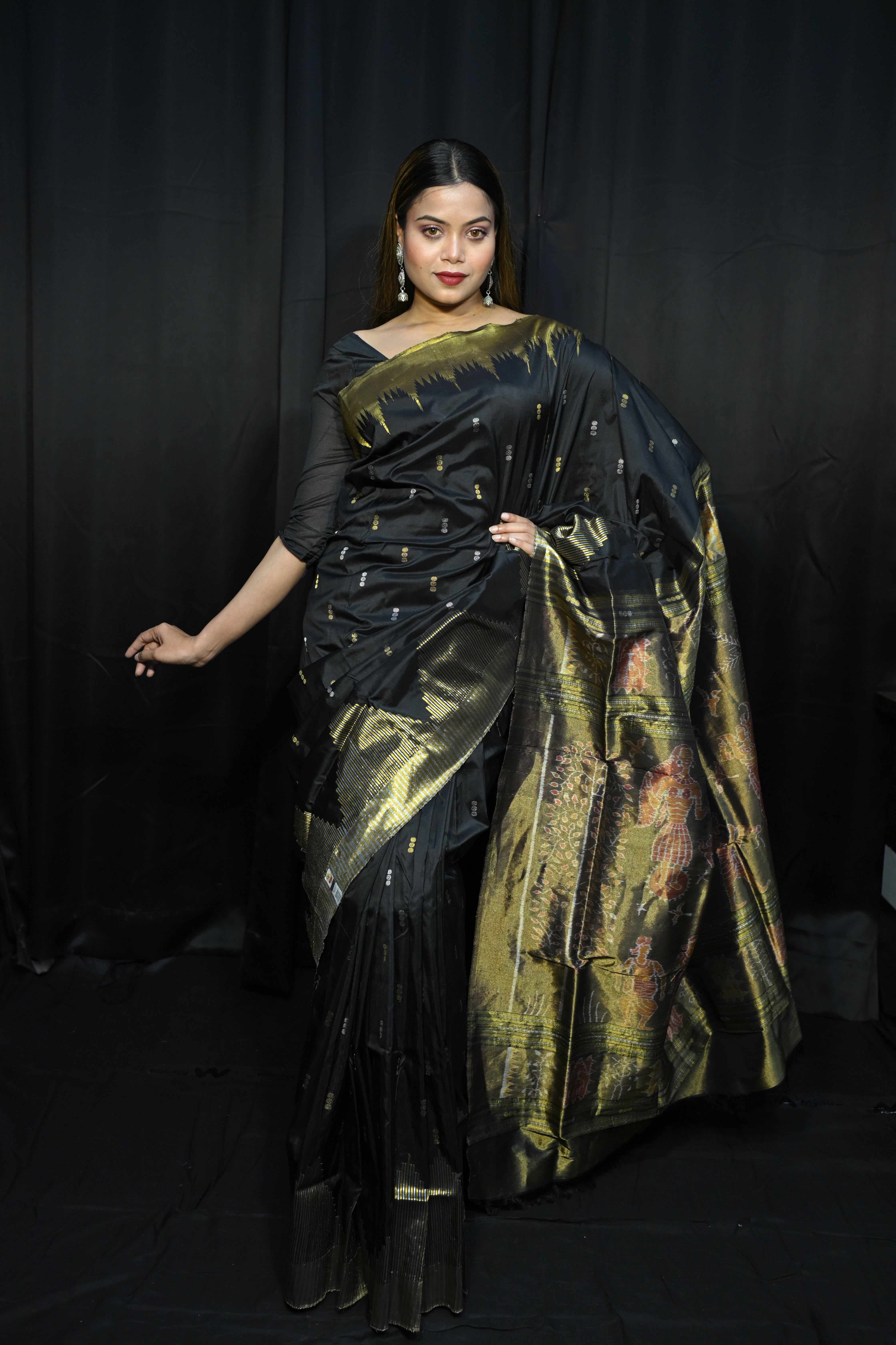 Black Golden Body Buti Half Tissue Silk Saree