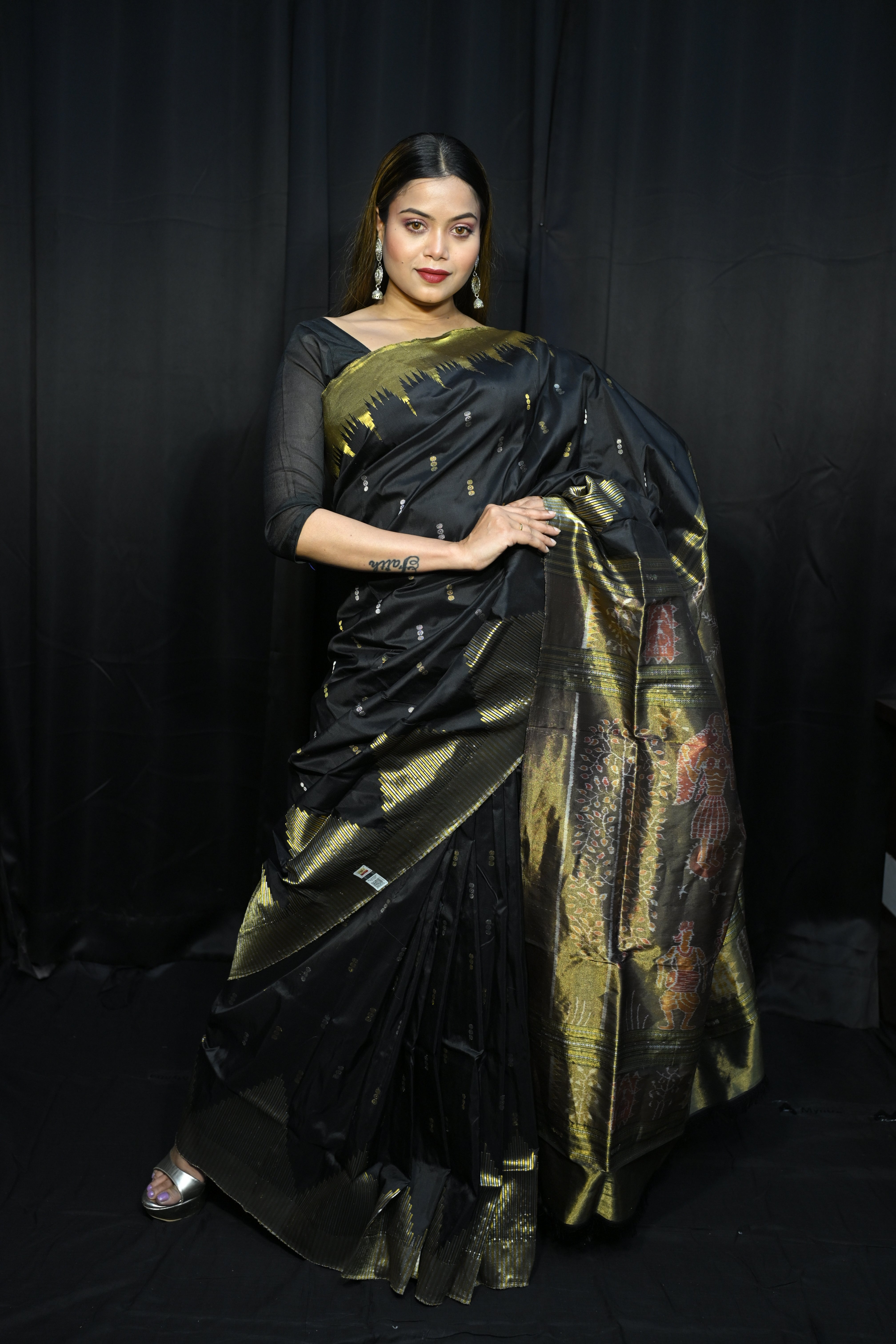 Black Golden Body Buti Half Tissue Silk Saree