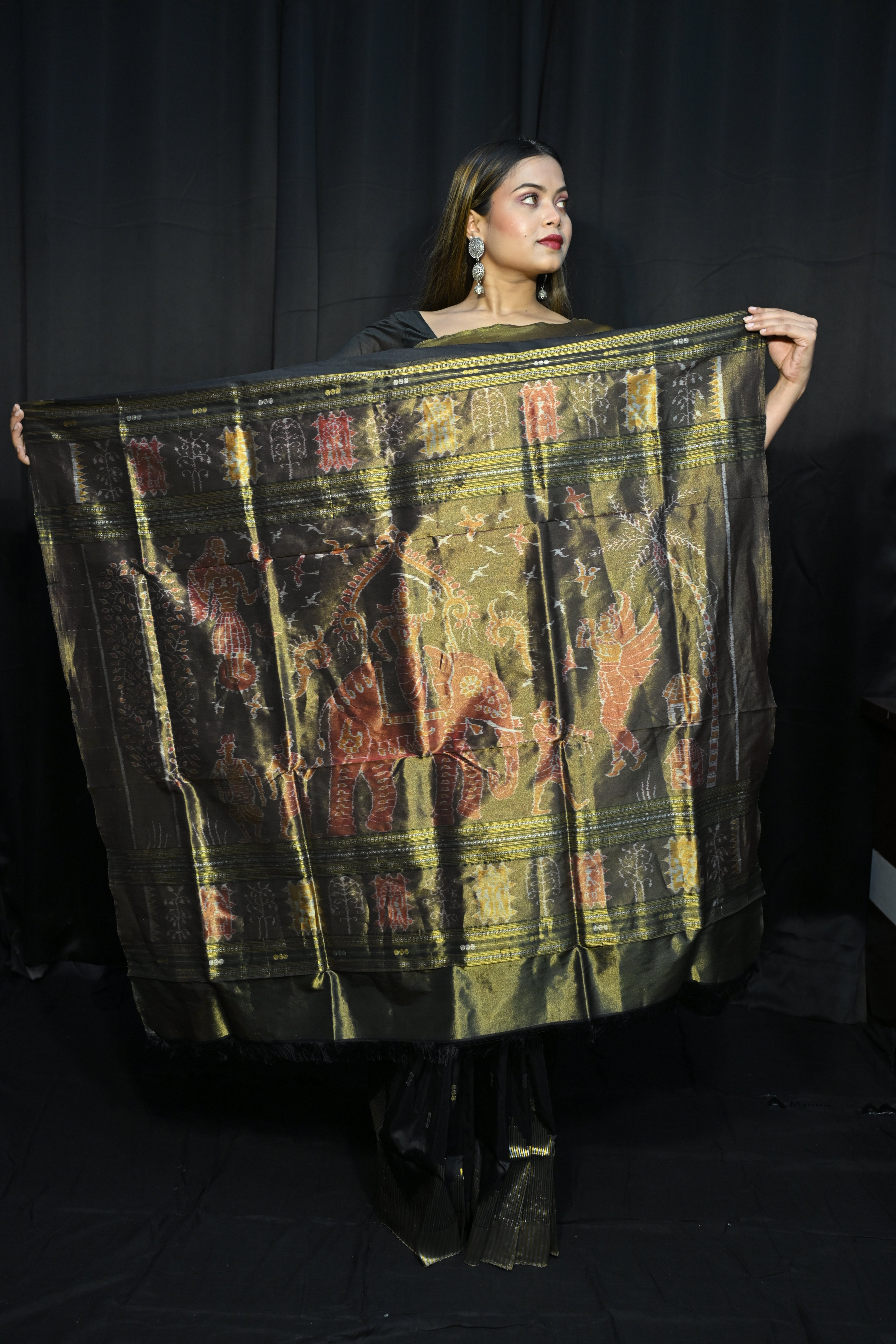 Black Golden Body Buti Half Tissue Silk Saree