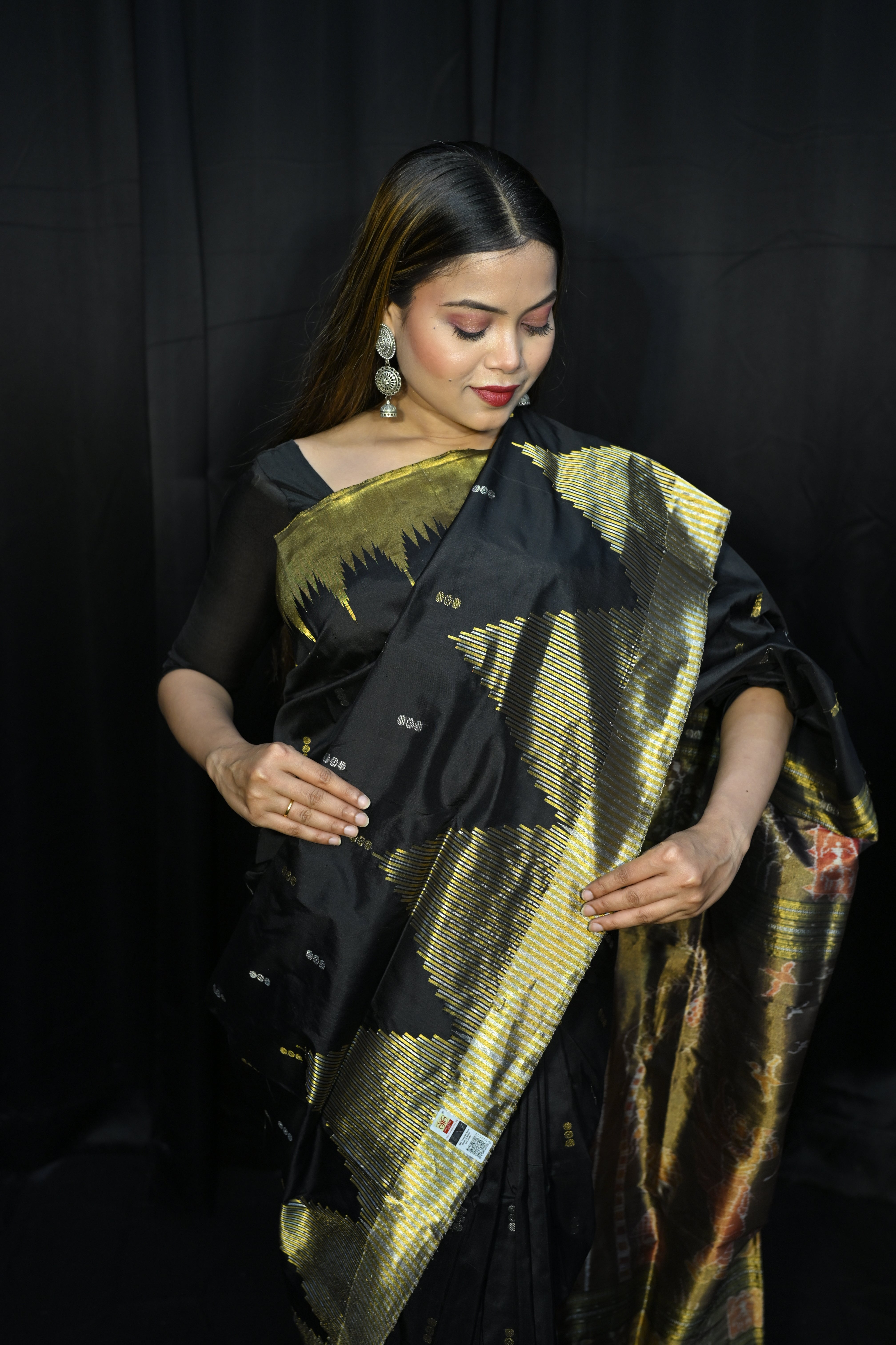 Black Golden Body Buti Half Tissue Silk Saree