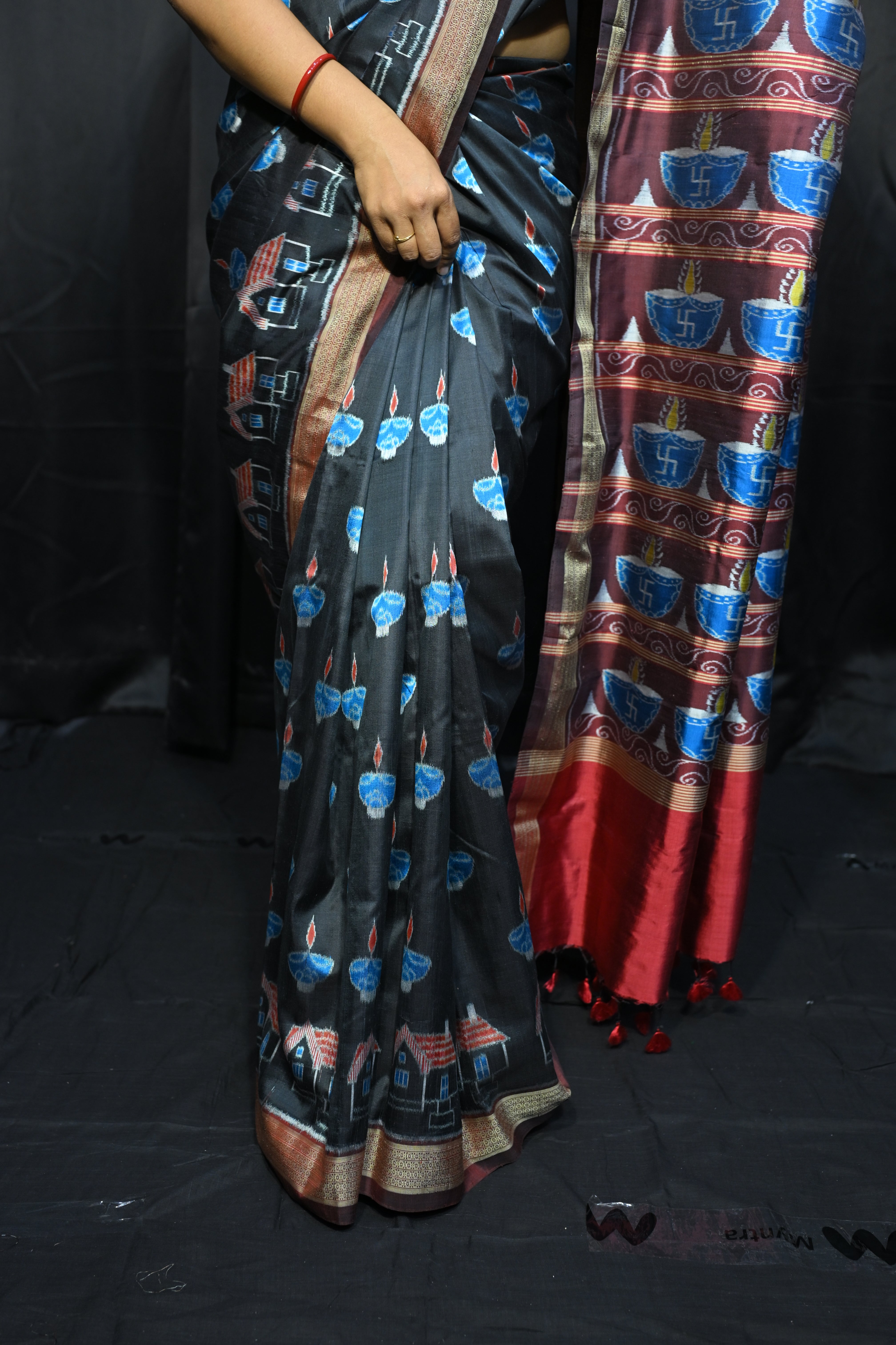 Black Maroon Diwali Design Mulberry Silk Saree