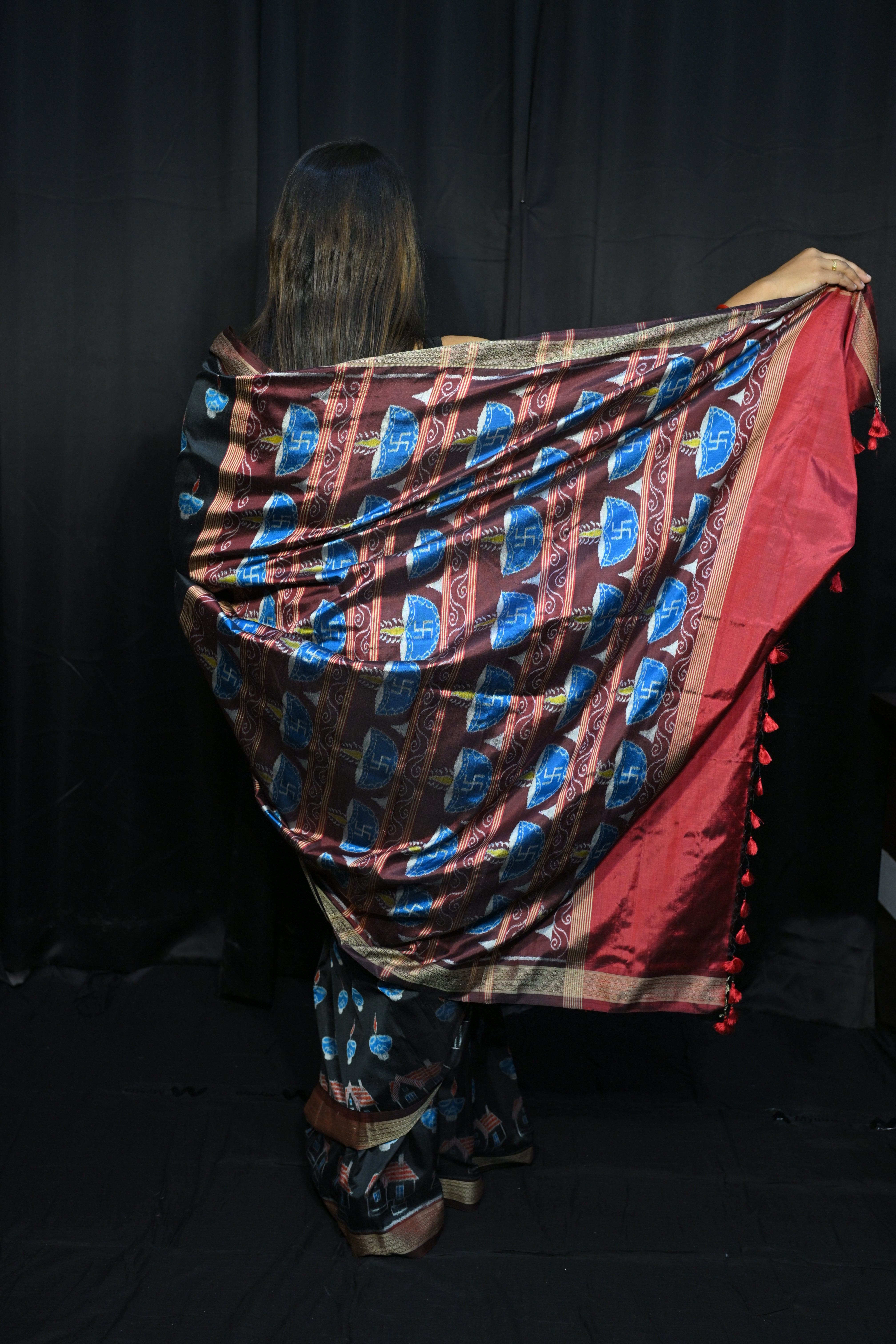 Black Maroon Diwali Design Mulberry Silk Saree