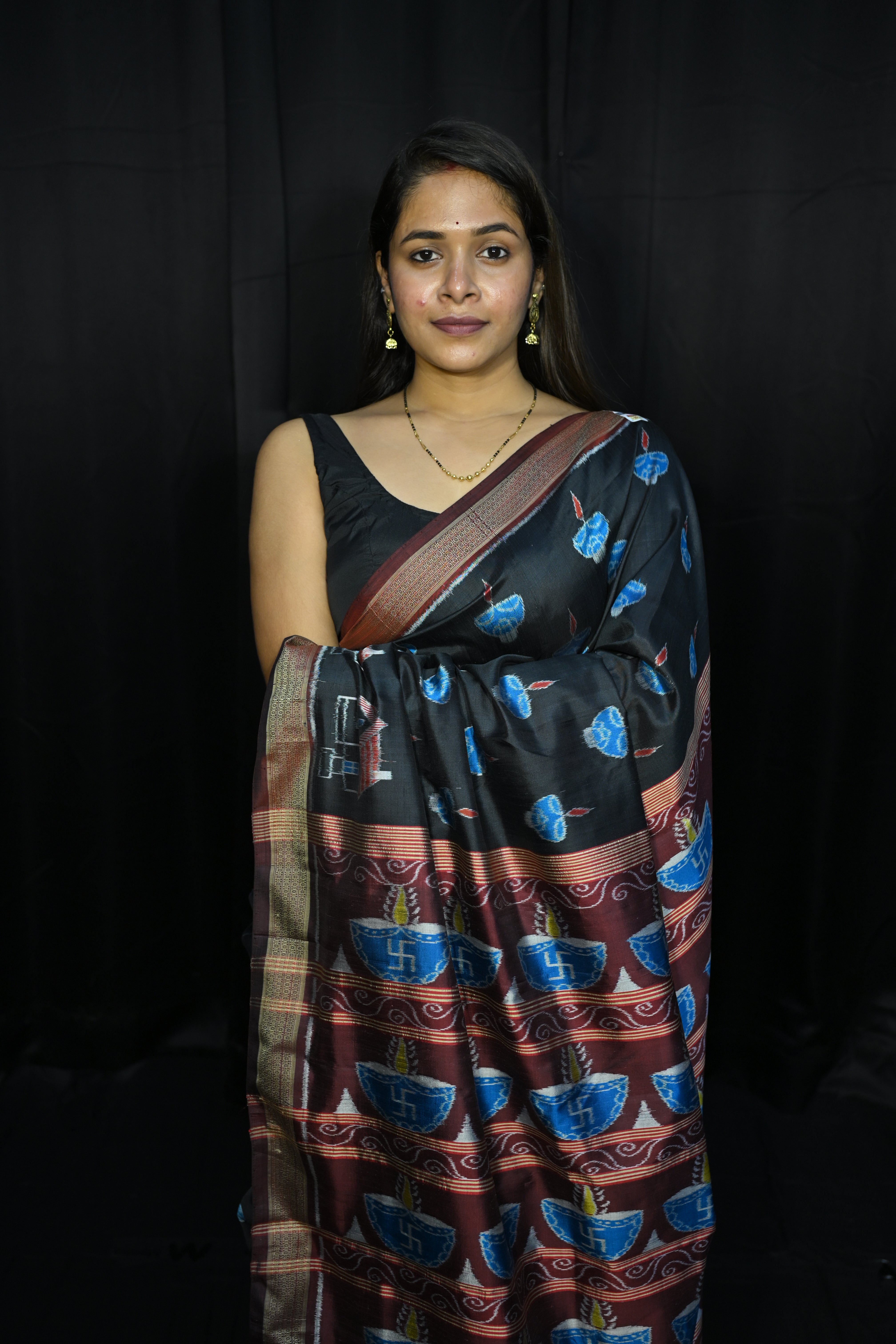 Black Maroon Diwali Design Mulberry Silk Saree