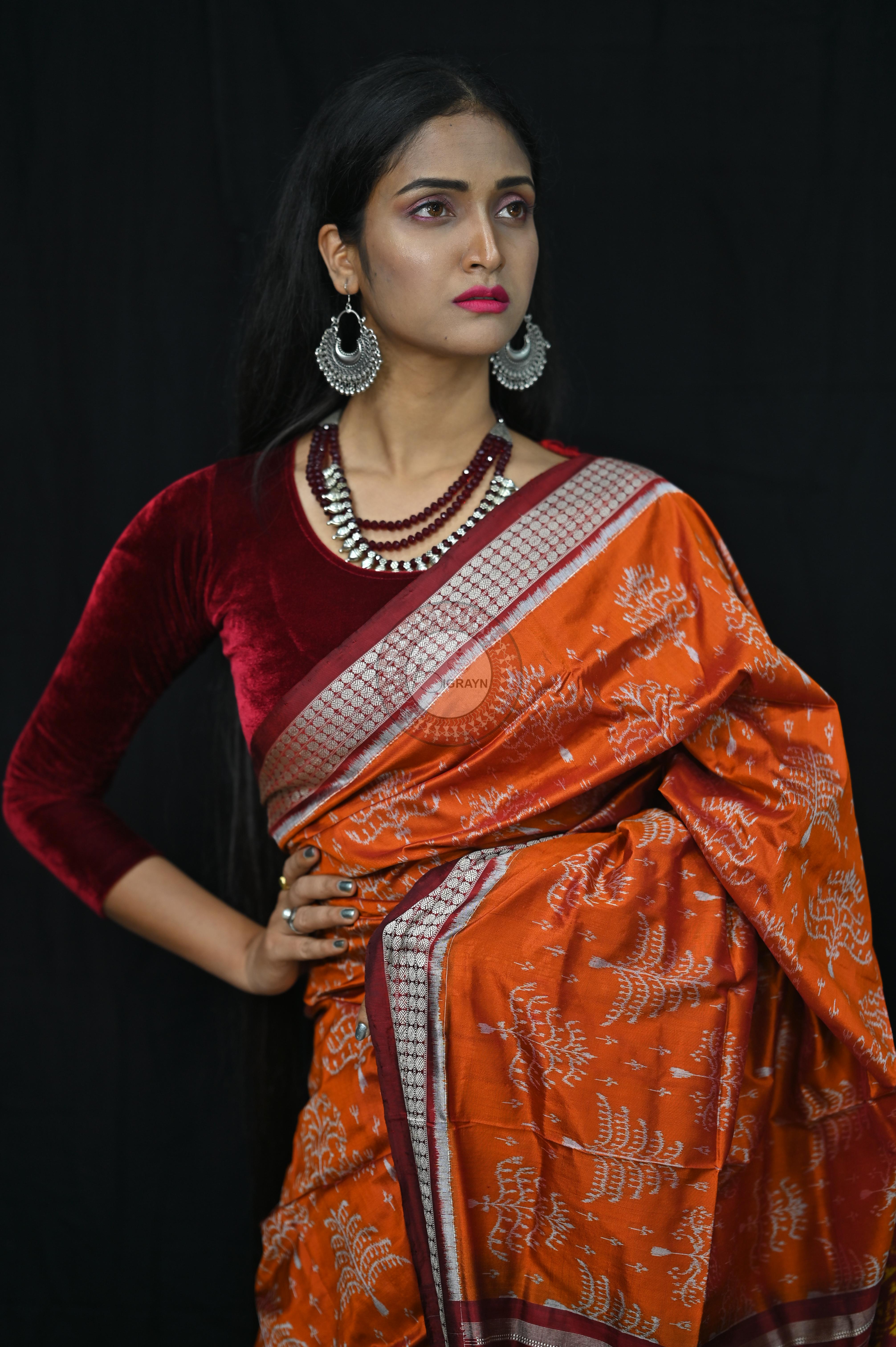 Mustard Trees Sambalpuri Silk Saree