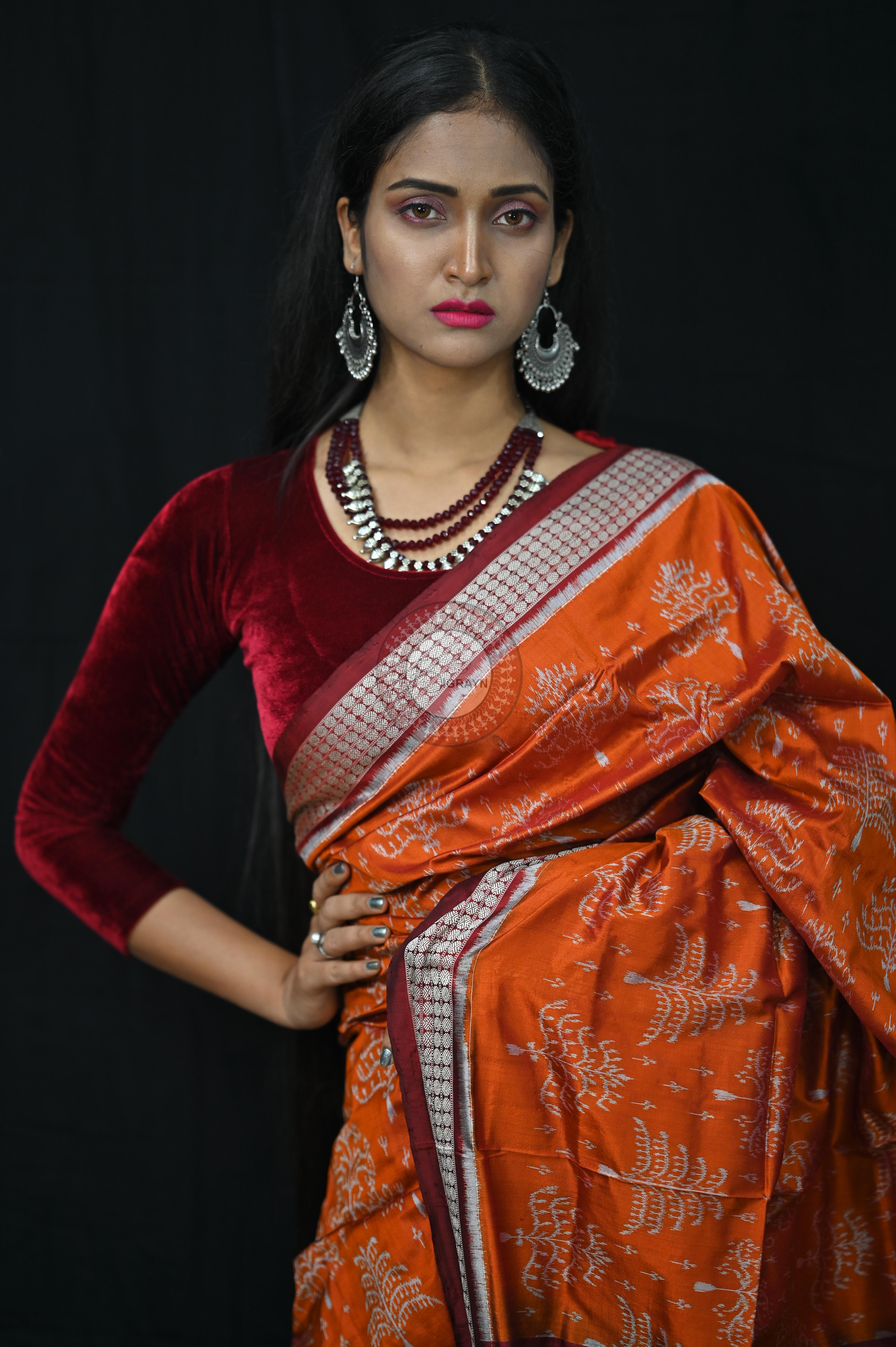 Mustard Trees Sambalpuri Silk Saree
