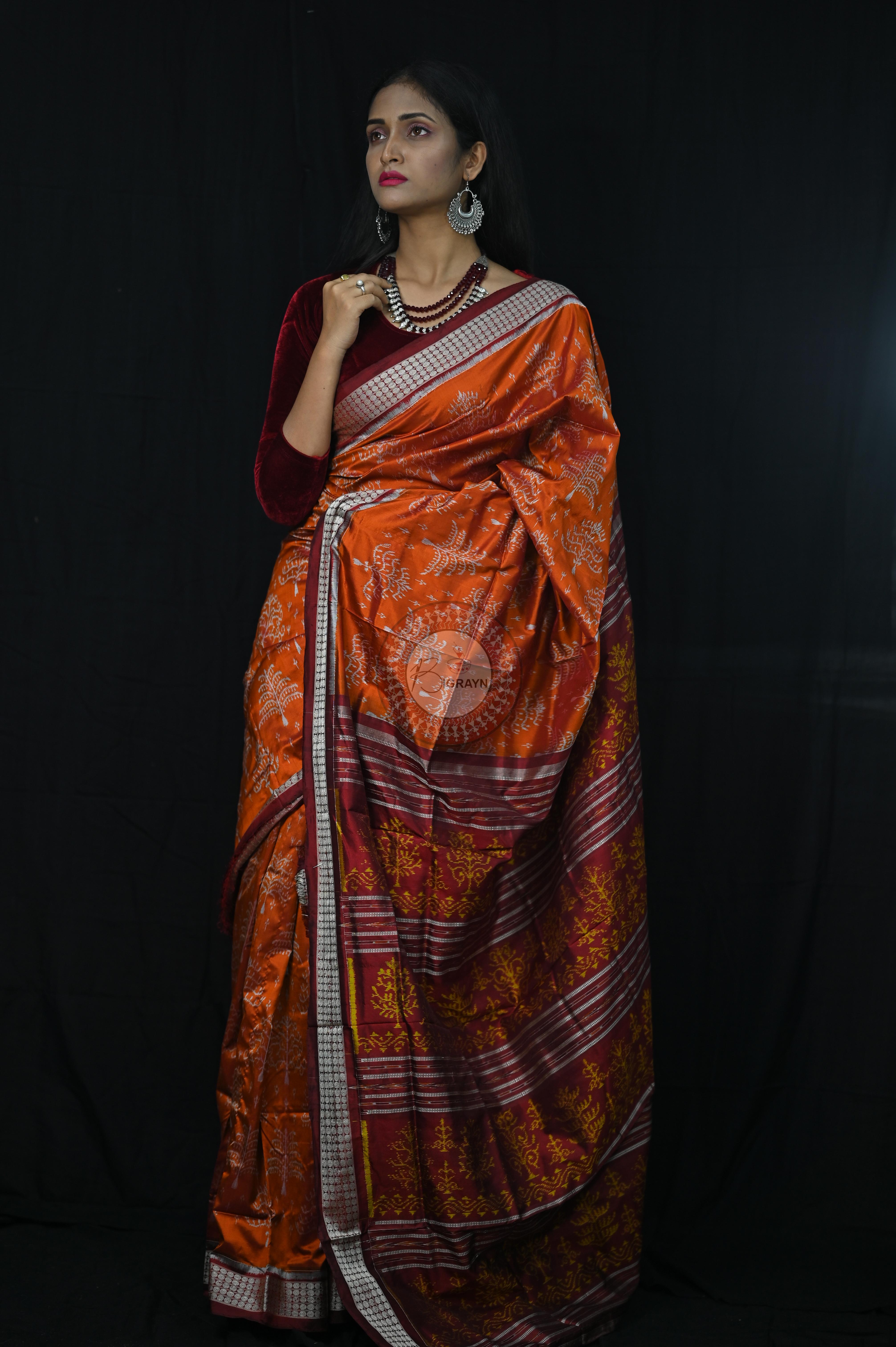 Mustard Trees Sambalpuri Silk Saree