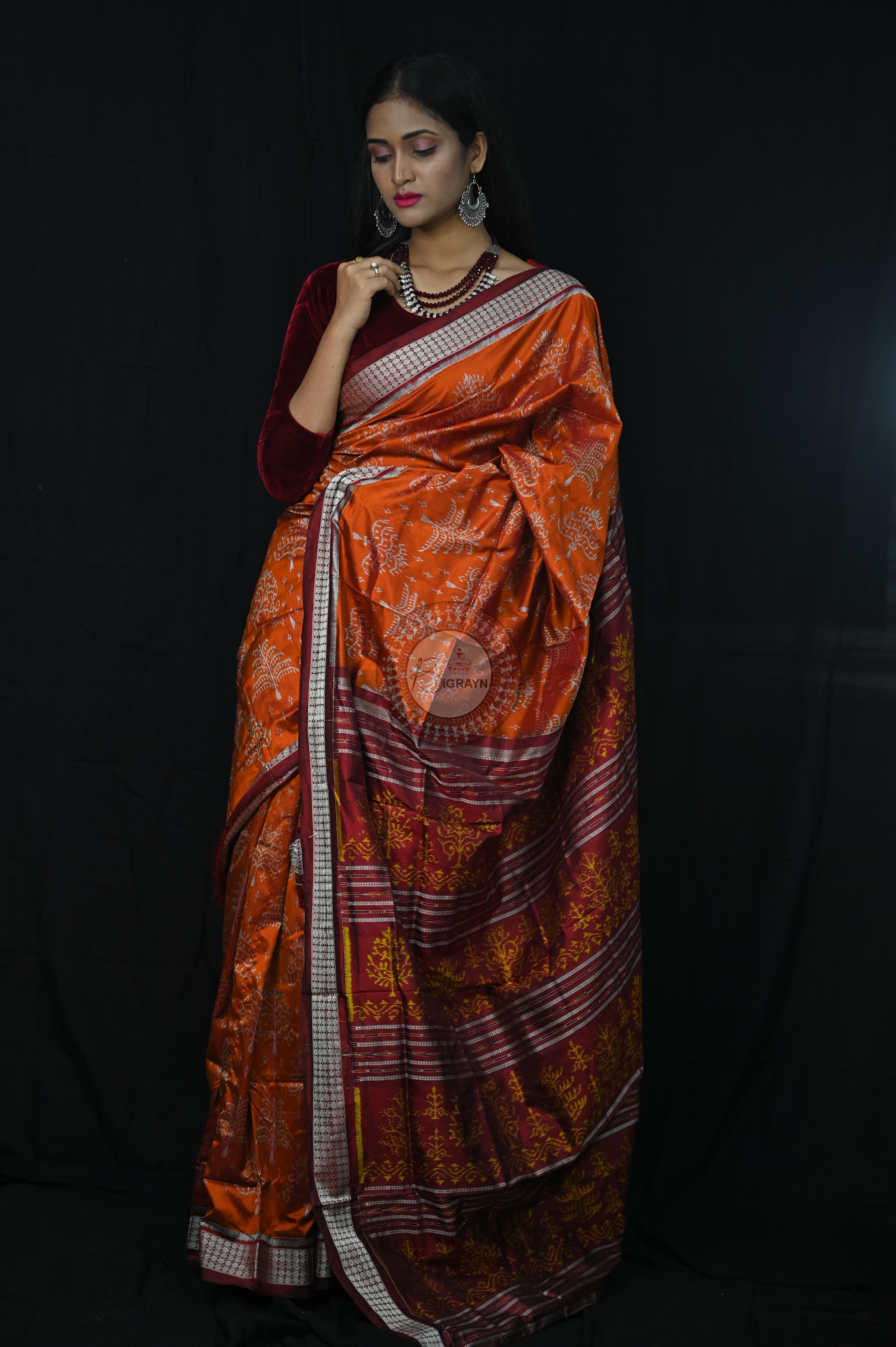 Mustard Trees Sambalpuri Silk Saree