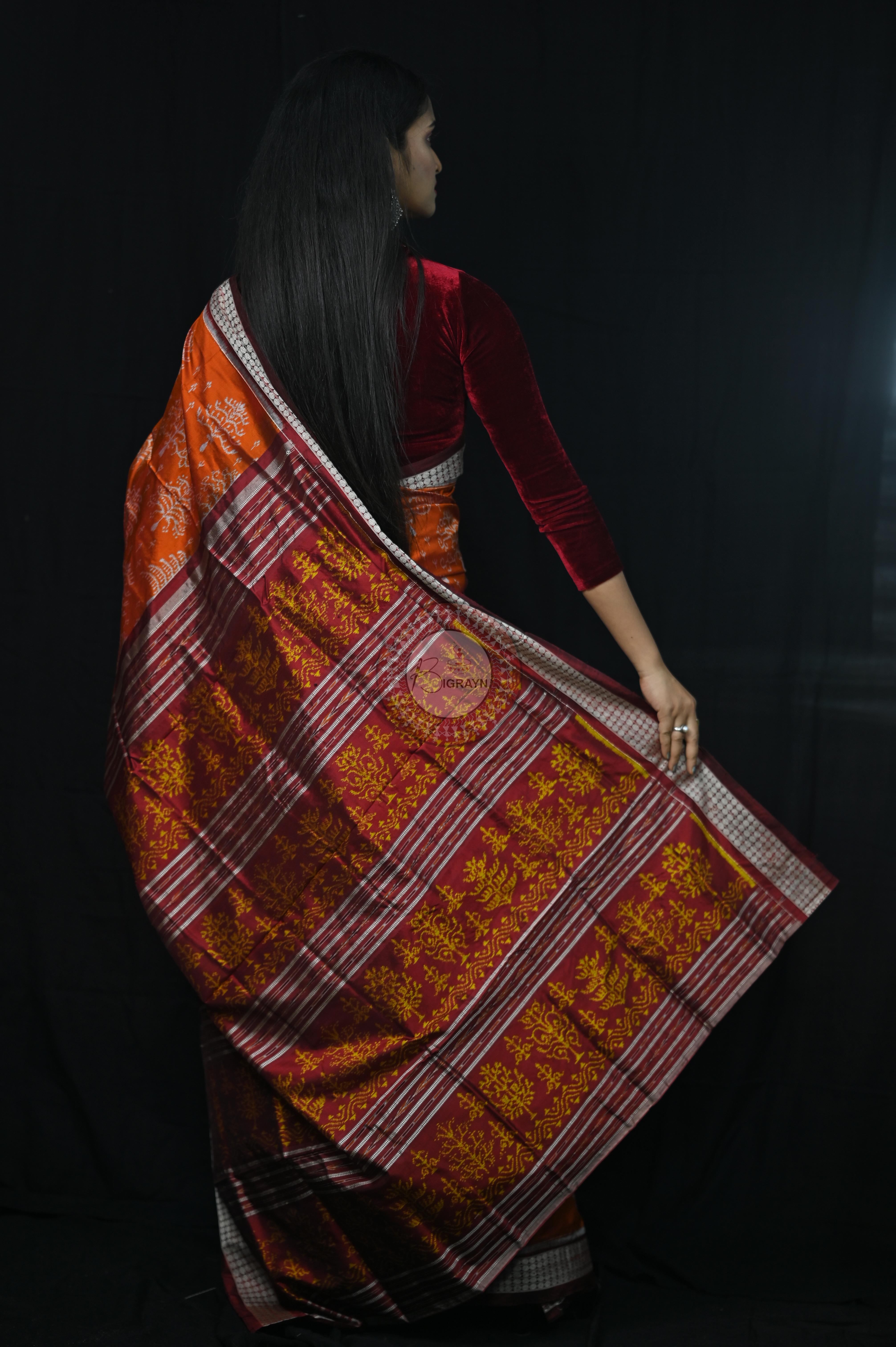 Mustard Trees Sambalpuri Silk Saree
