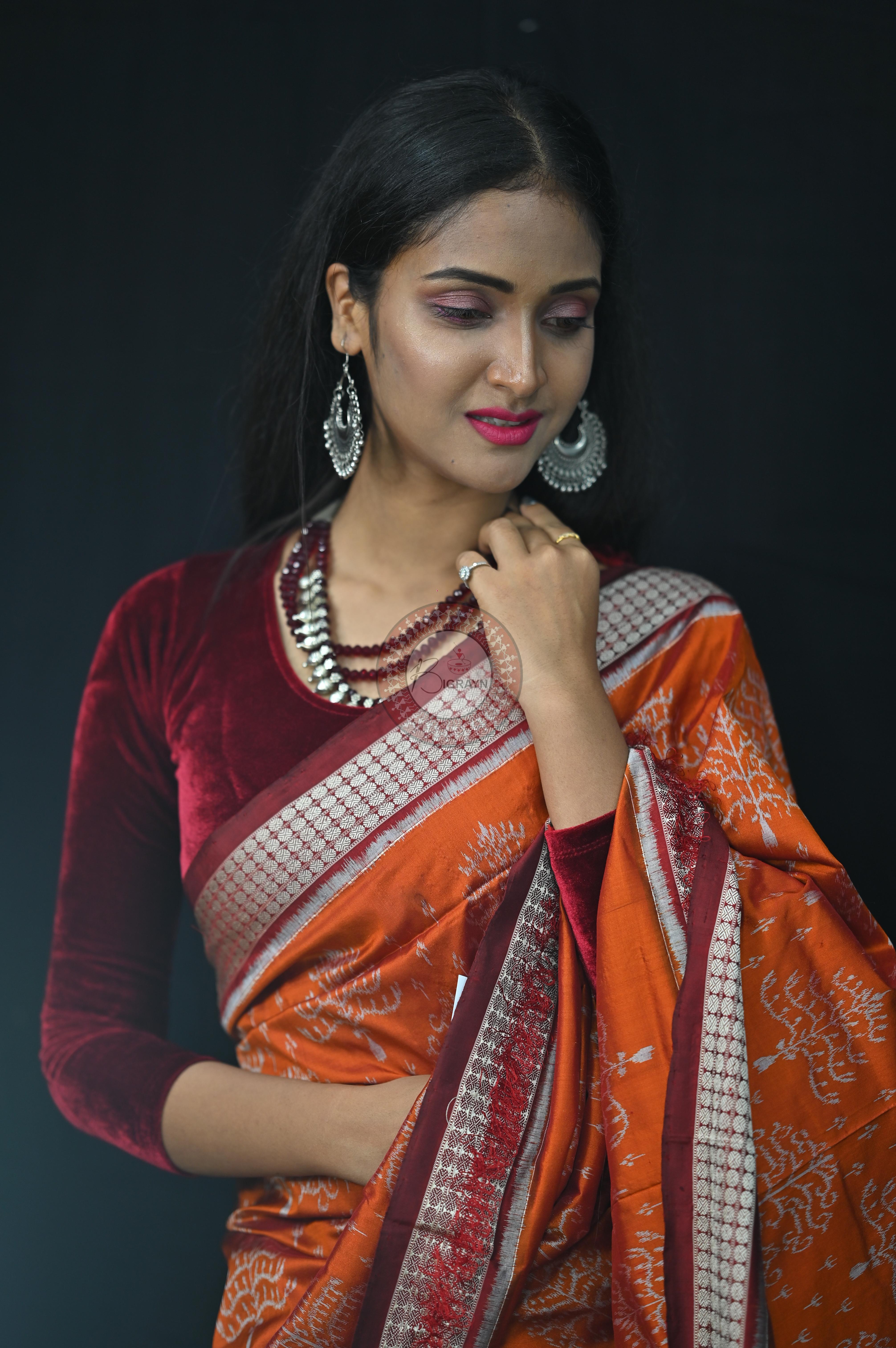 Mustard Trees Sambalpuri Silk Saree