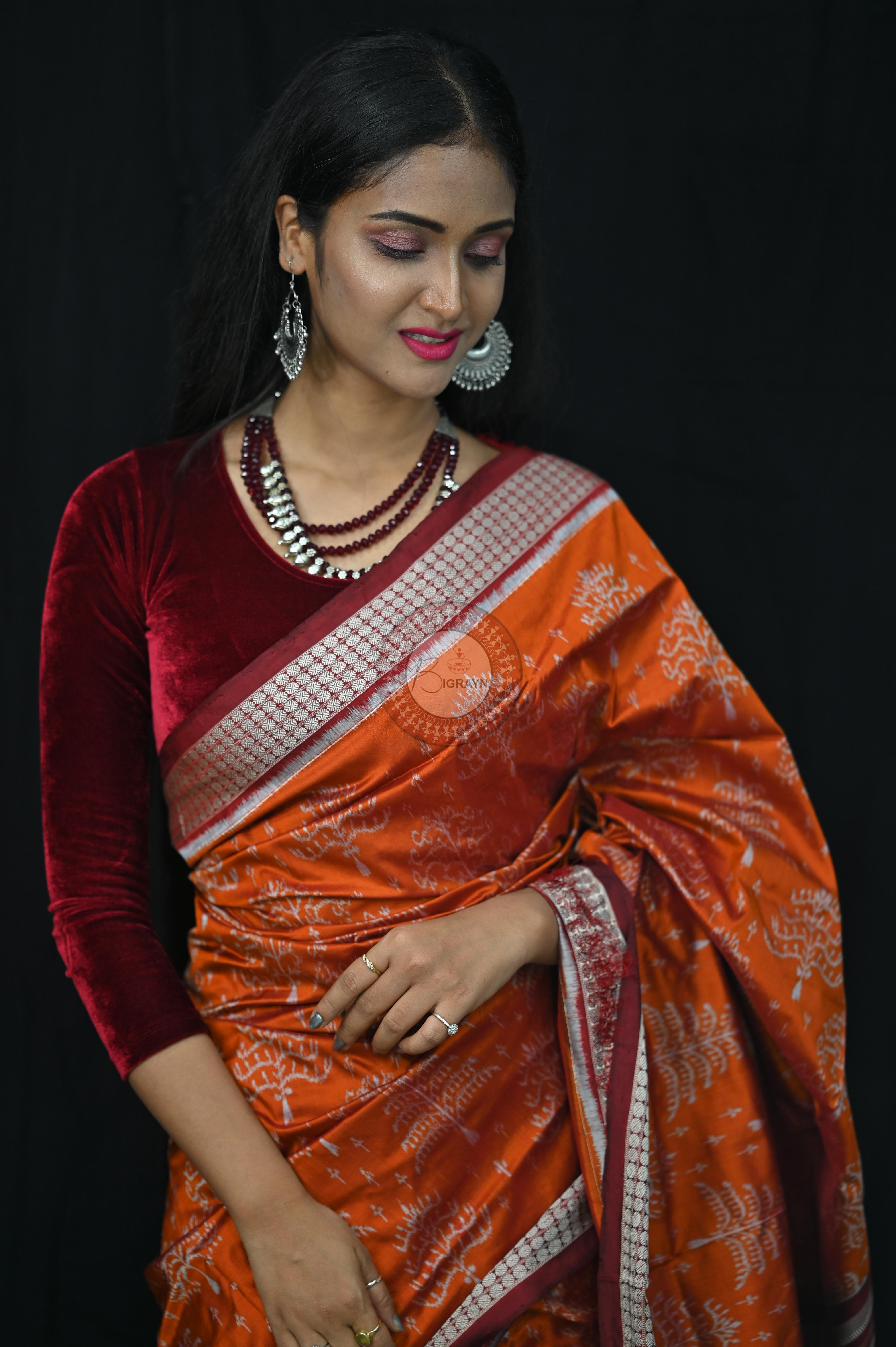 Mustard Trees Sambalpuri Silk Saree