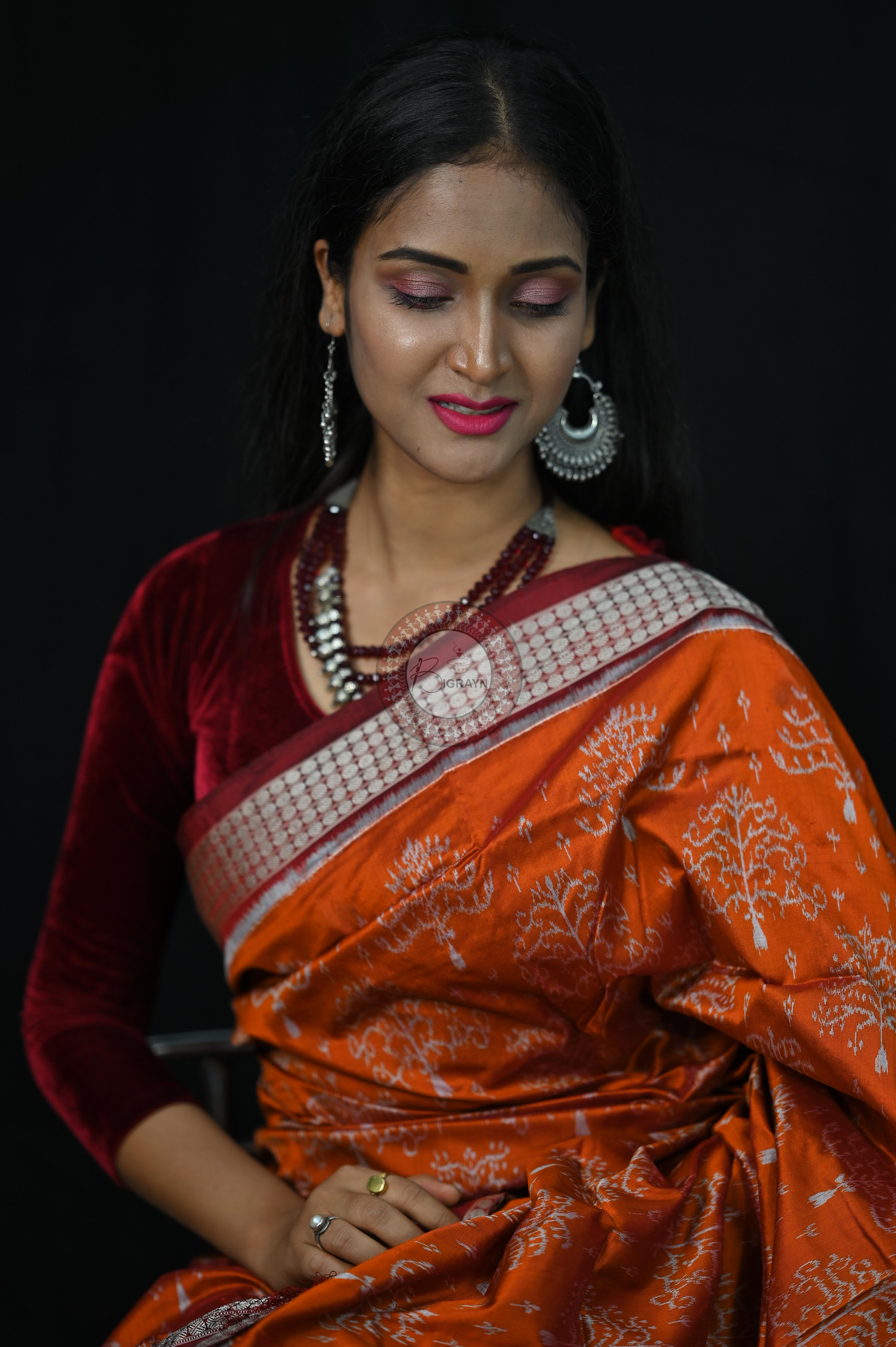 Mustard Trees Sambalpuri Silk Saree