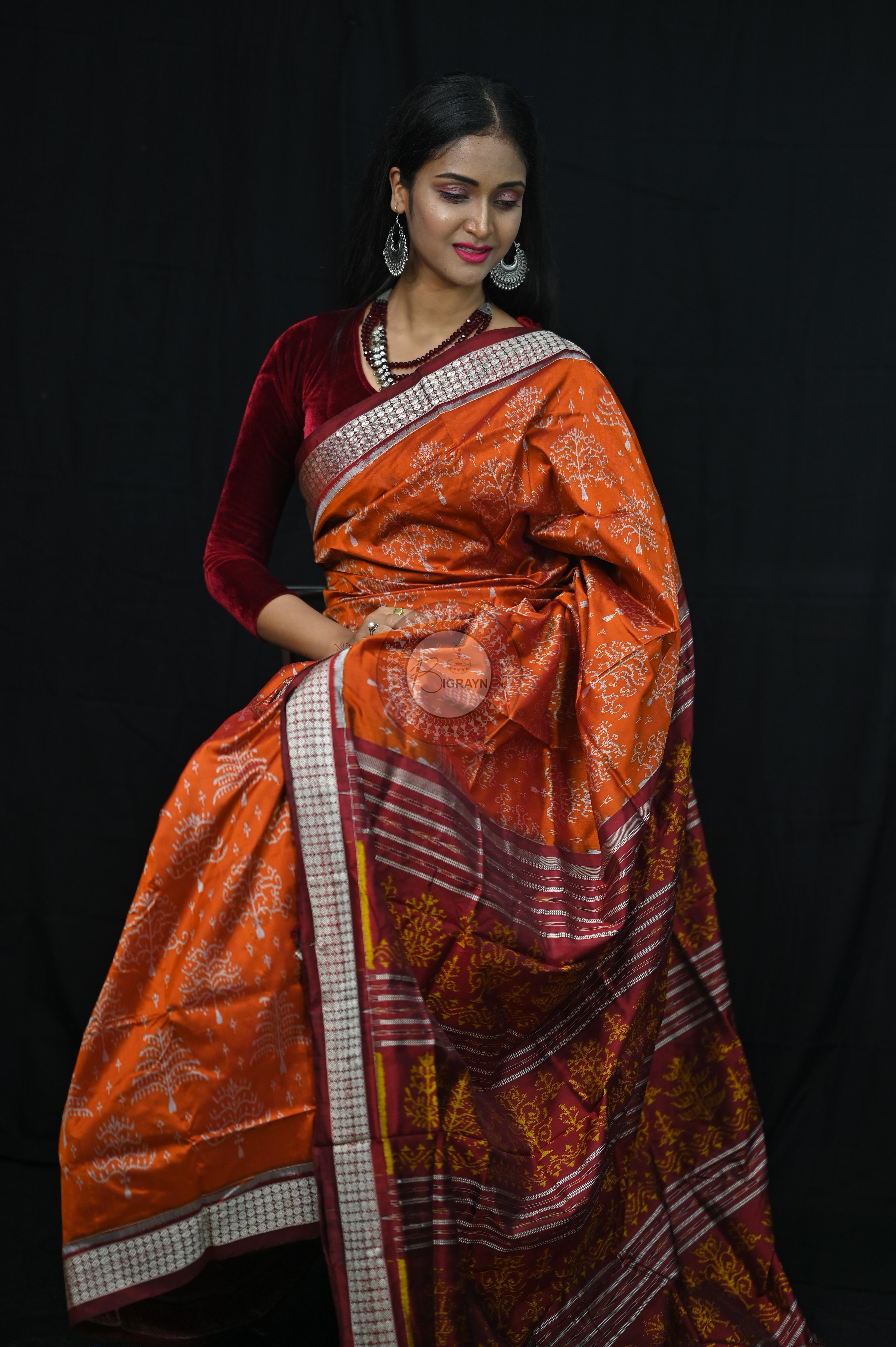 Mustard Trees Sambalpuri Silk Saree