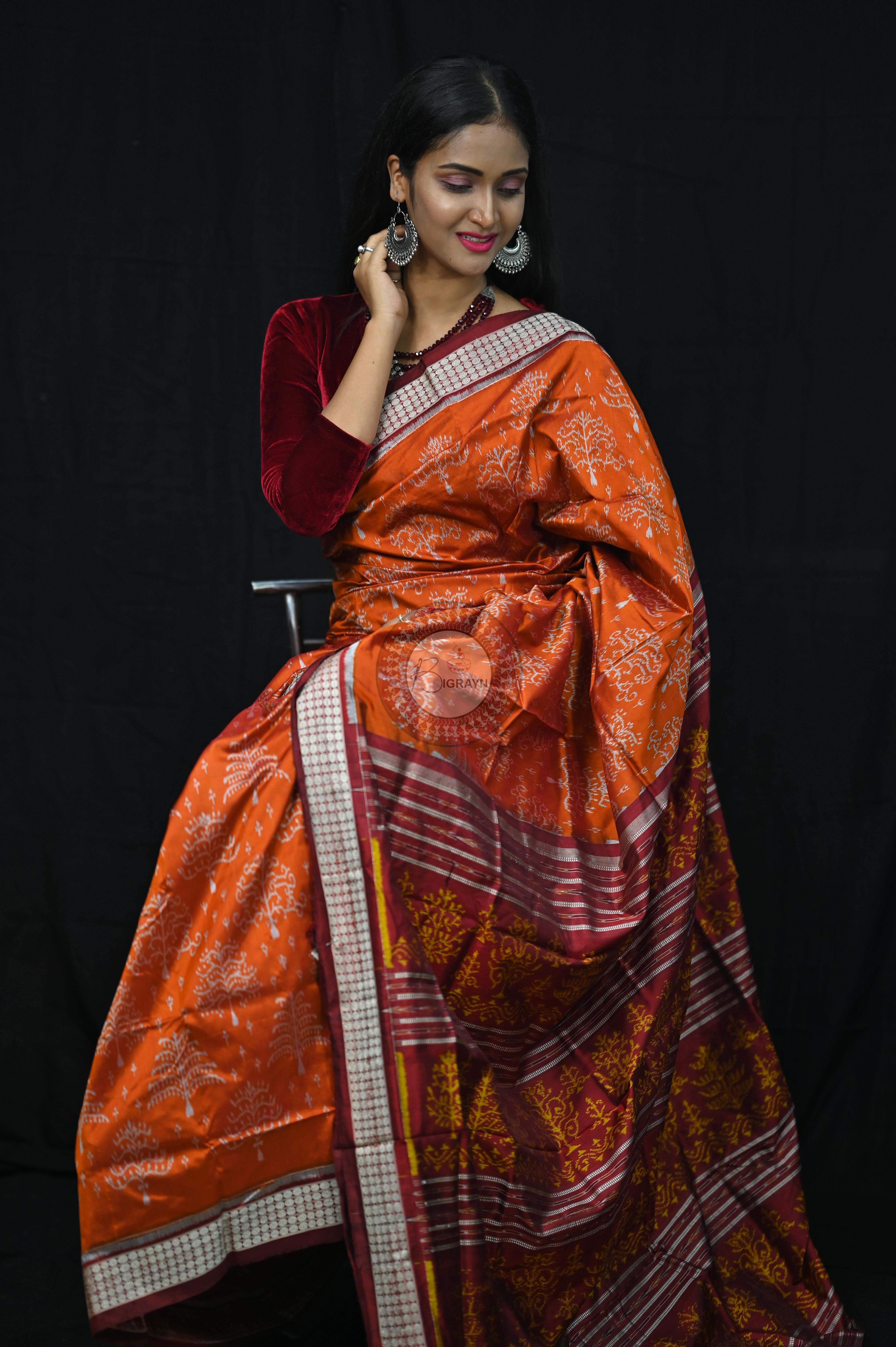 Mustard Trees Sambalpuri Silk Saree