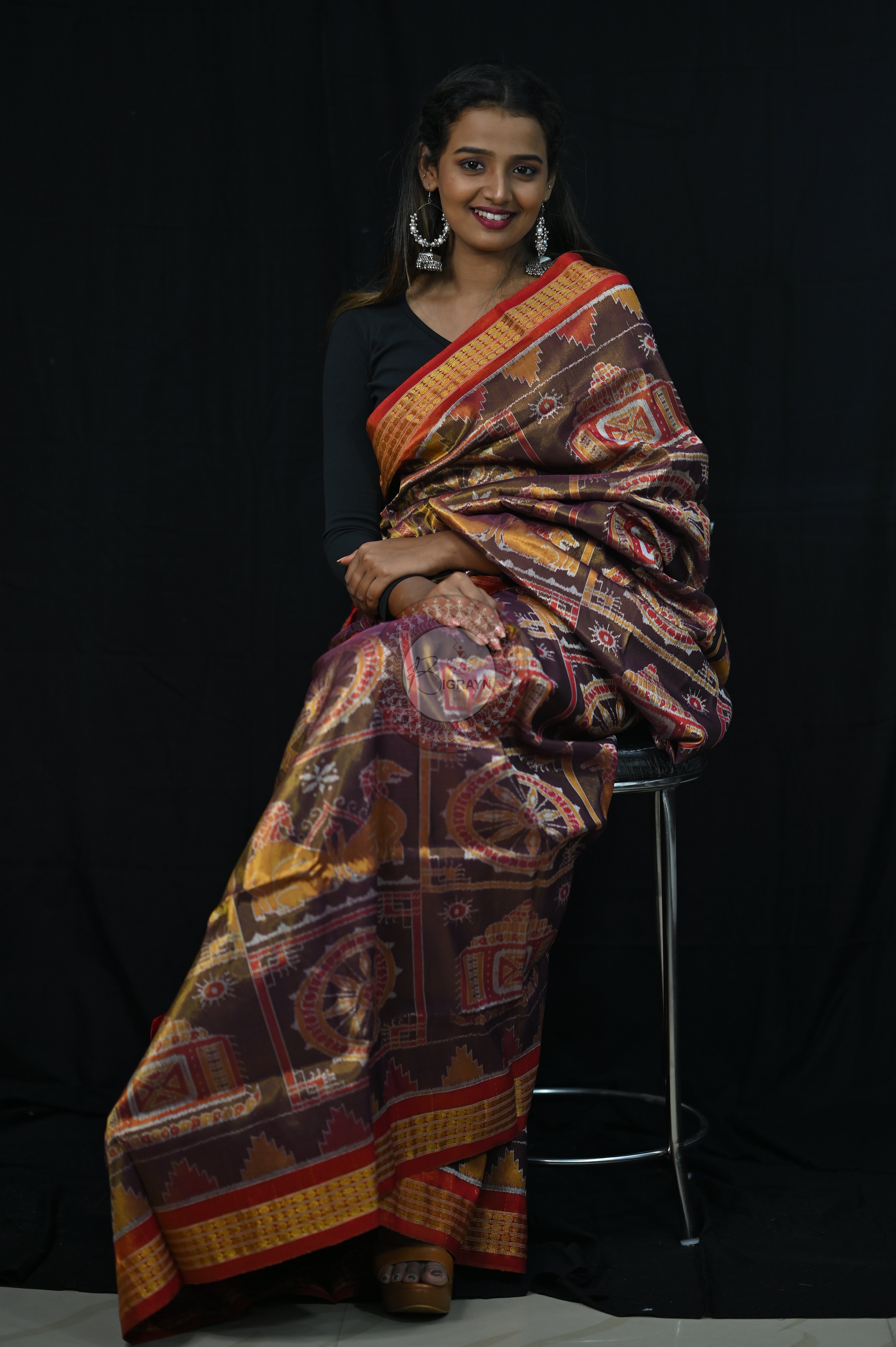 "Odisha Handloom Tissue Silk Saree with shimmering texture, elegant zari border, and lightweight drape, handcrafted by artisans"