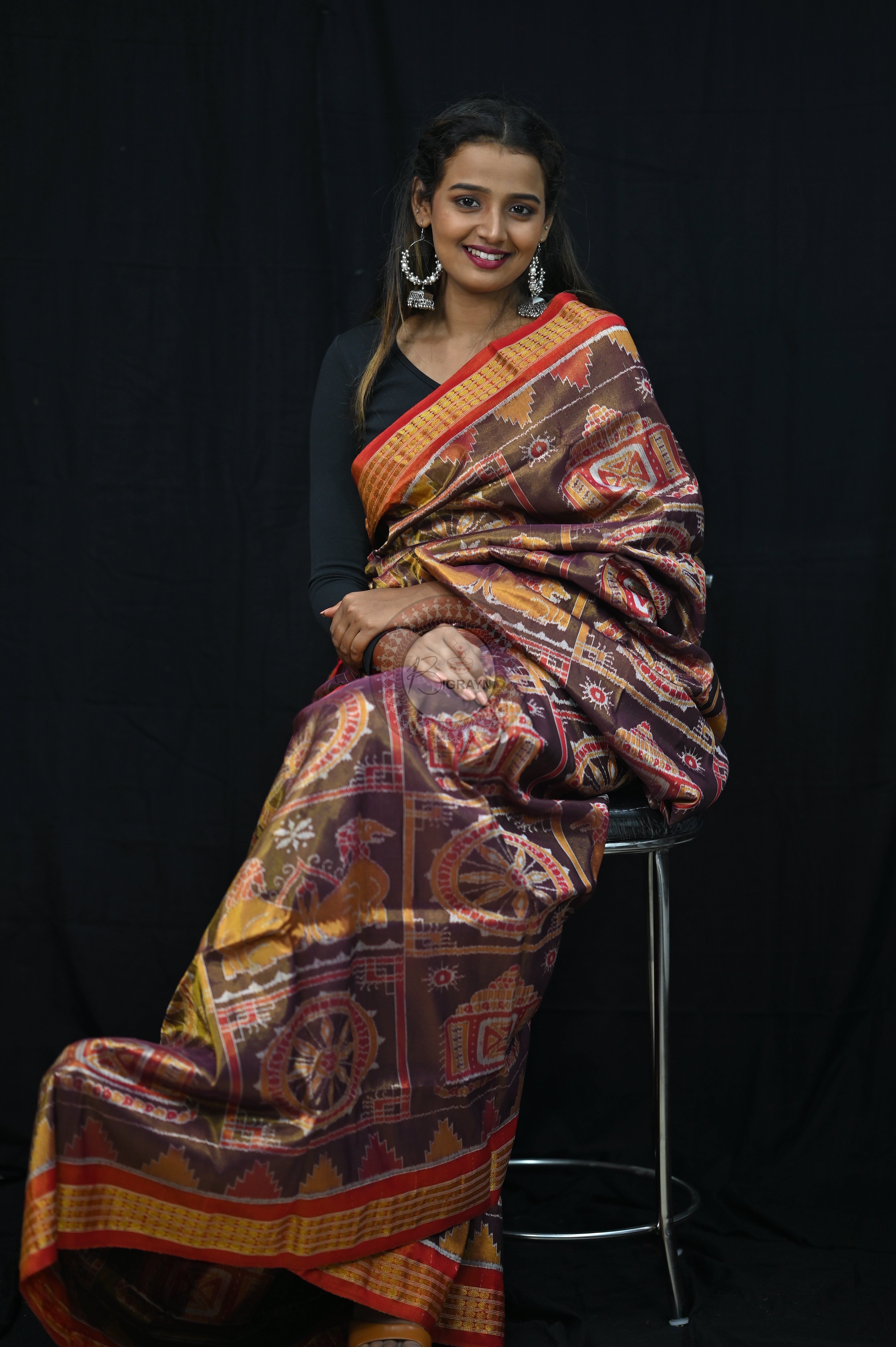 "Odisha Handloom Tissue Silk Saree with shimmering texture, elegant zari border, and lightweight drape, handcrafted by artisans"