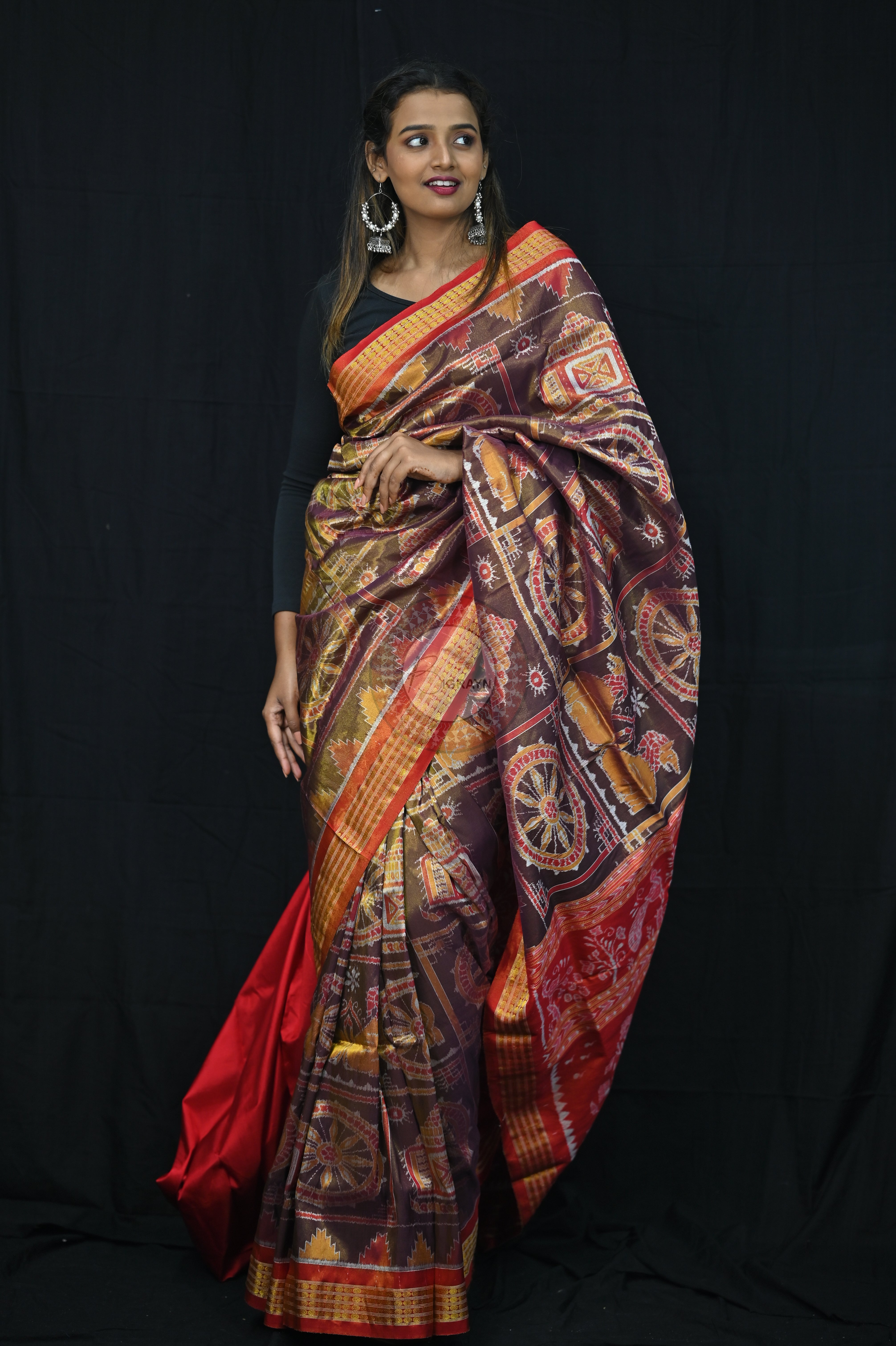 "Odisha Handloom Tissue Silk Saree with shimmering texture, elegant zari border, and lightweight drape, handcrafted by artisans"