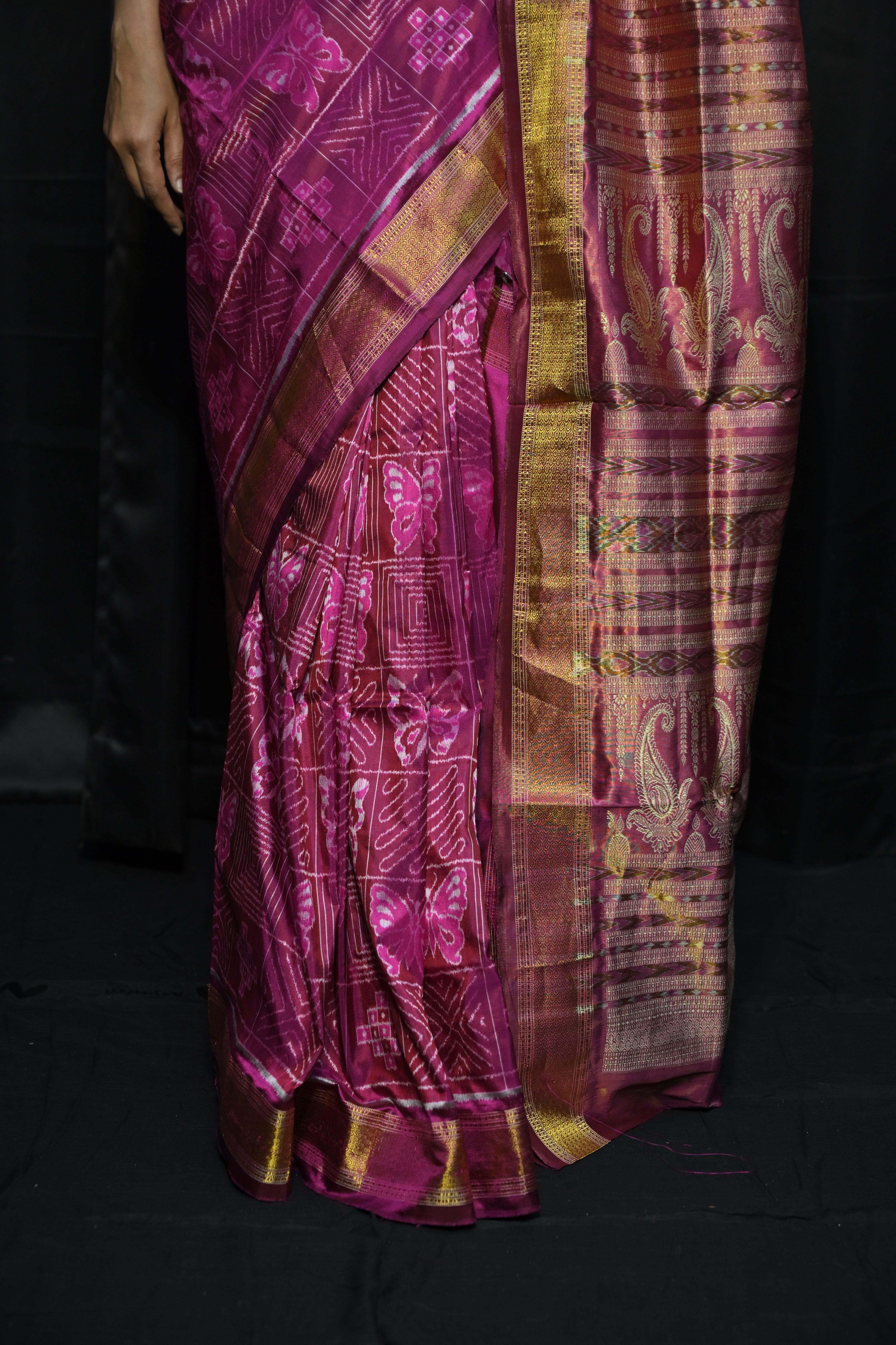 Pink Golden Butterfly Half Tissue Silk Saree