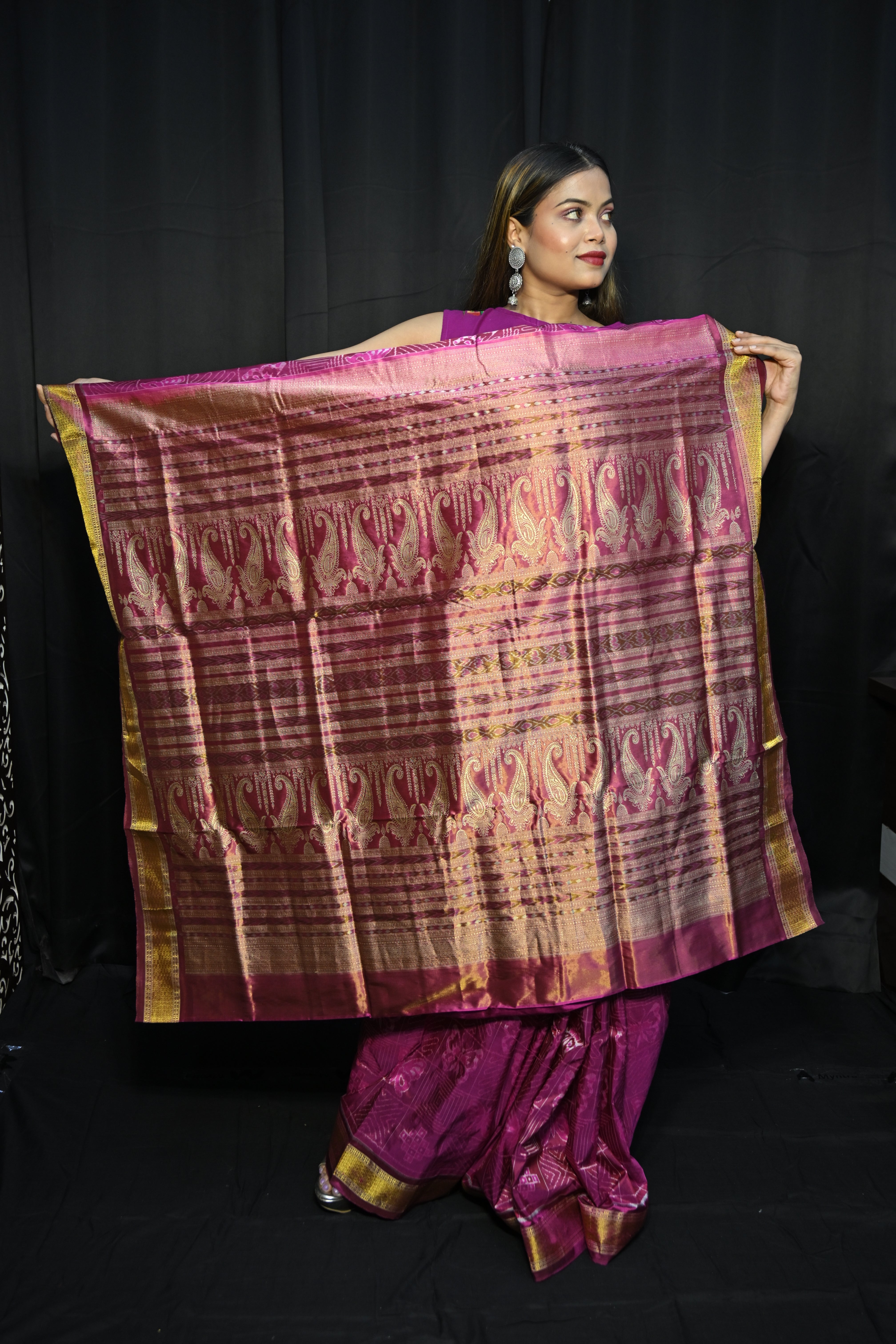 Pink Golden Butterfly Half Tissue Silk Saree