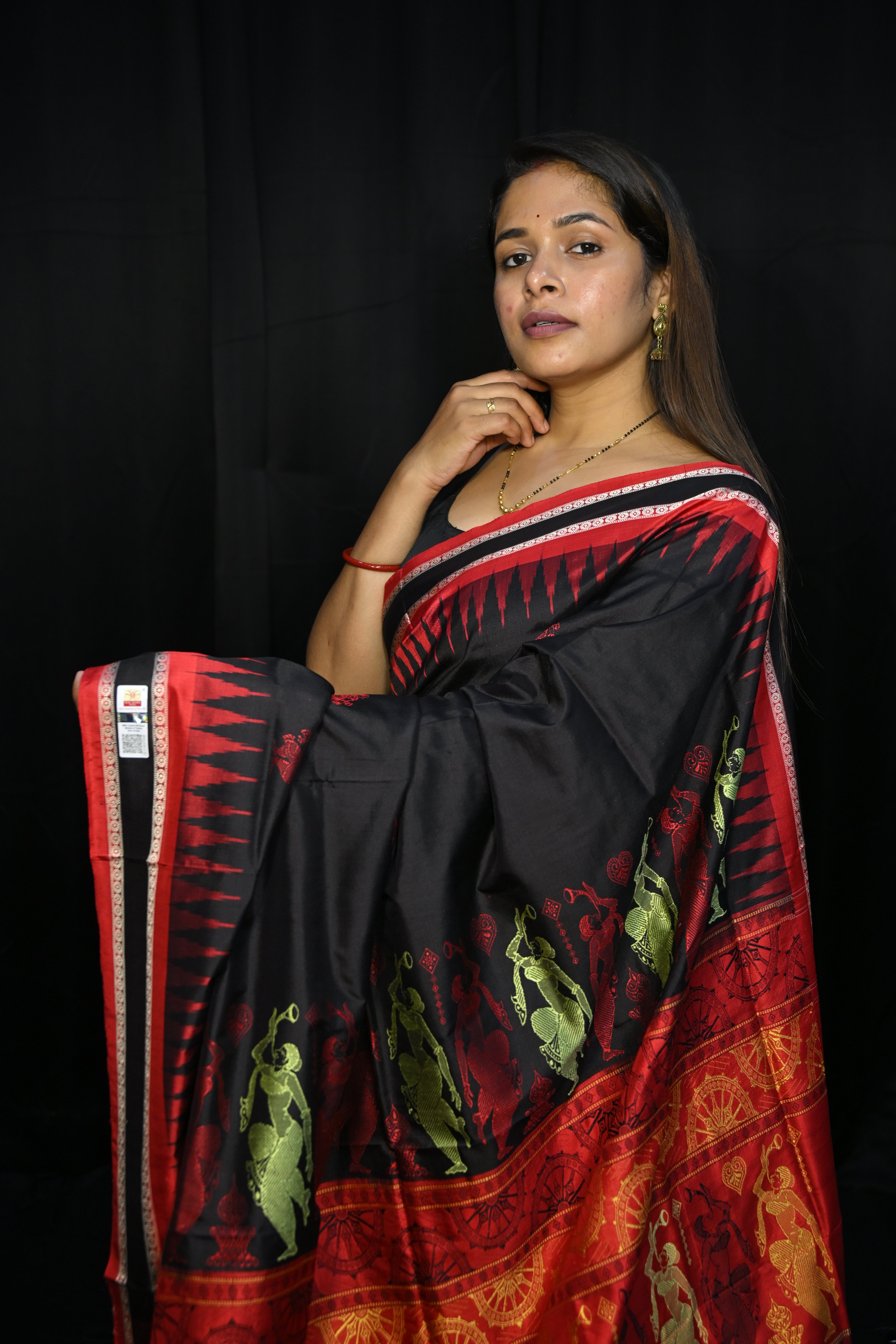 Black Red Natraj Exclusive Bomkai Silk Saree