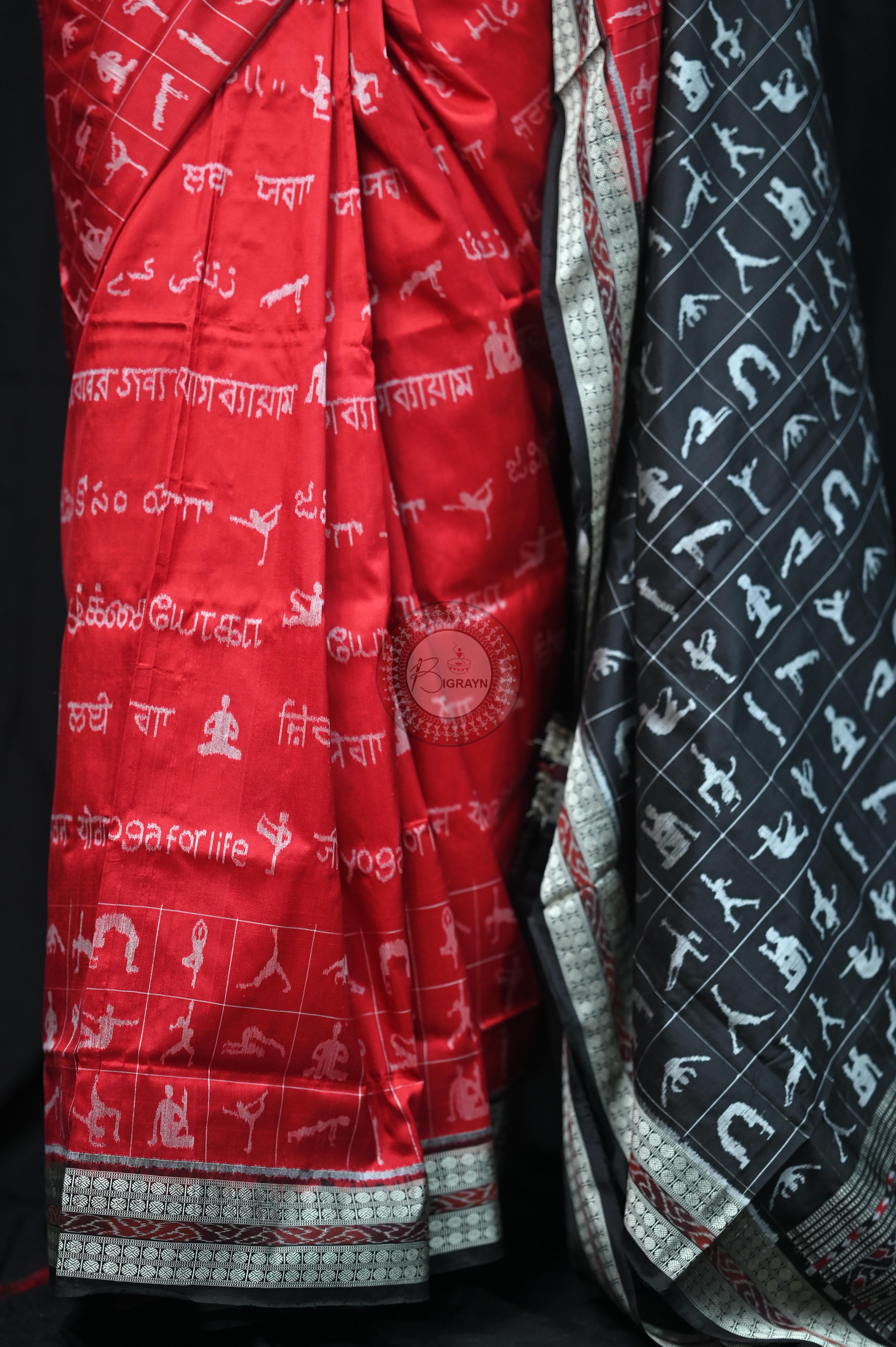 Red Black Exclusive Yoga Special Sambalpuri Silk Saree