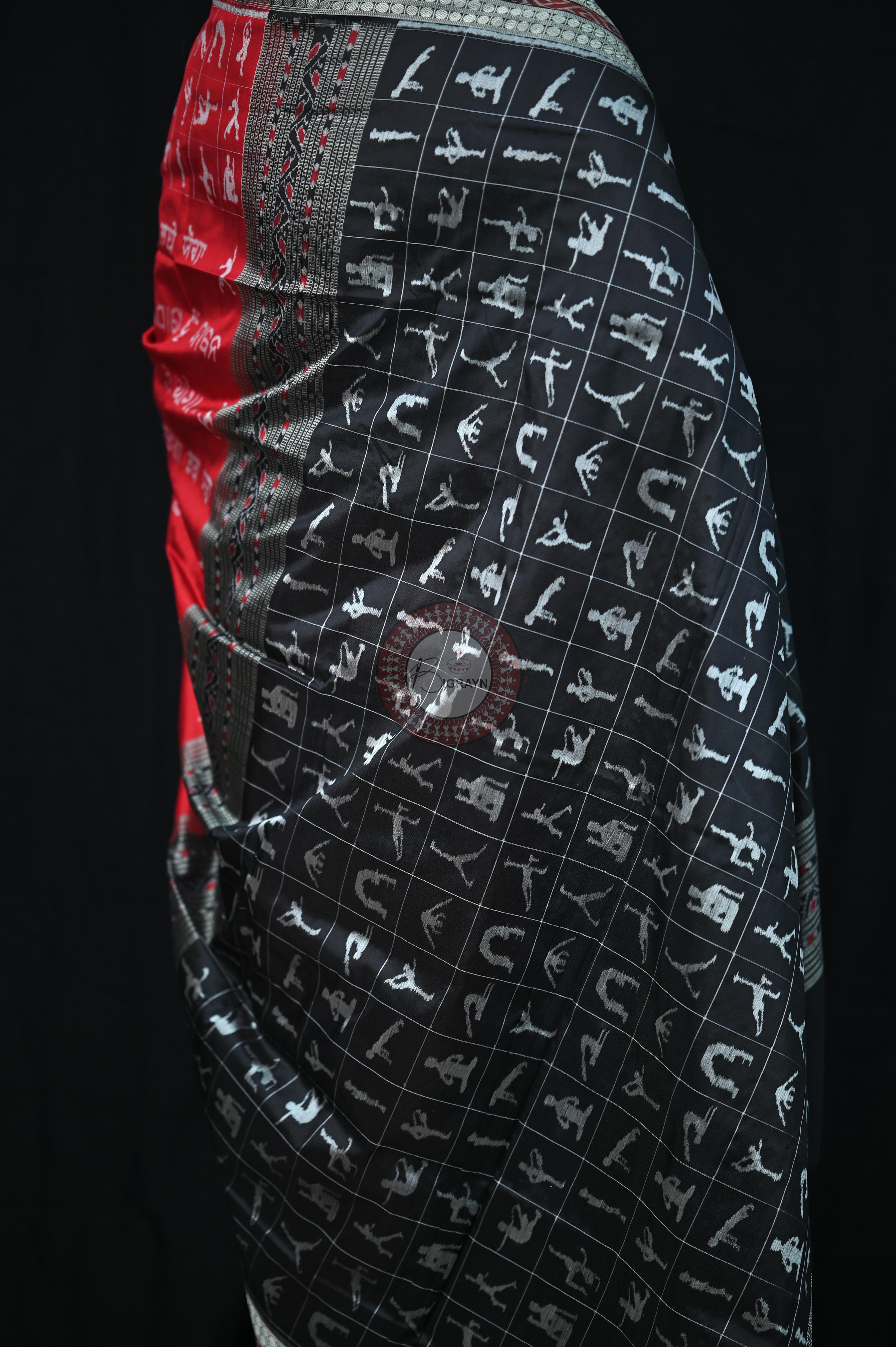 Red Black Exclusive Yoga Special Sambalpuri Silk Saree