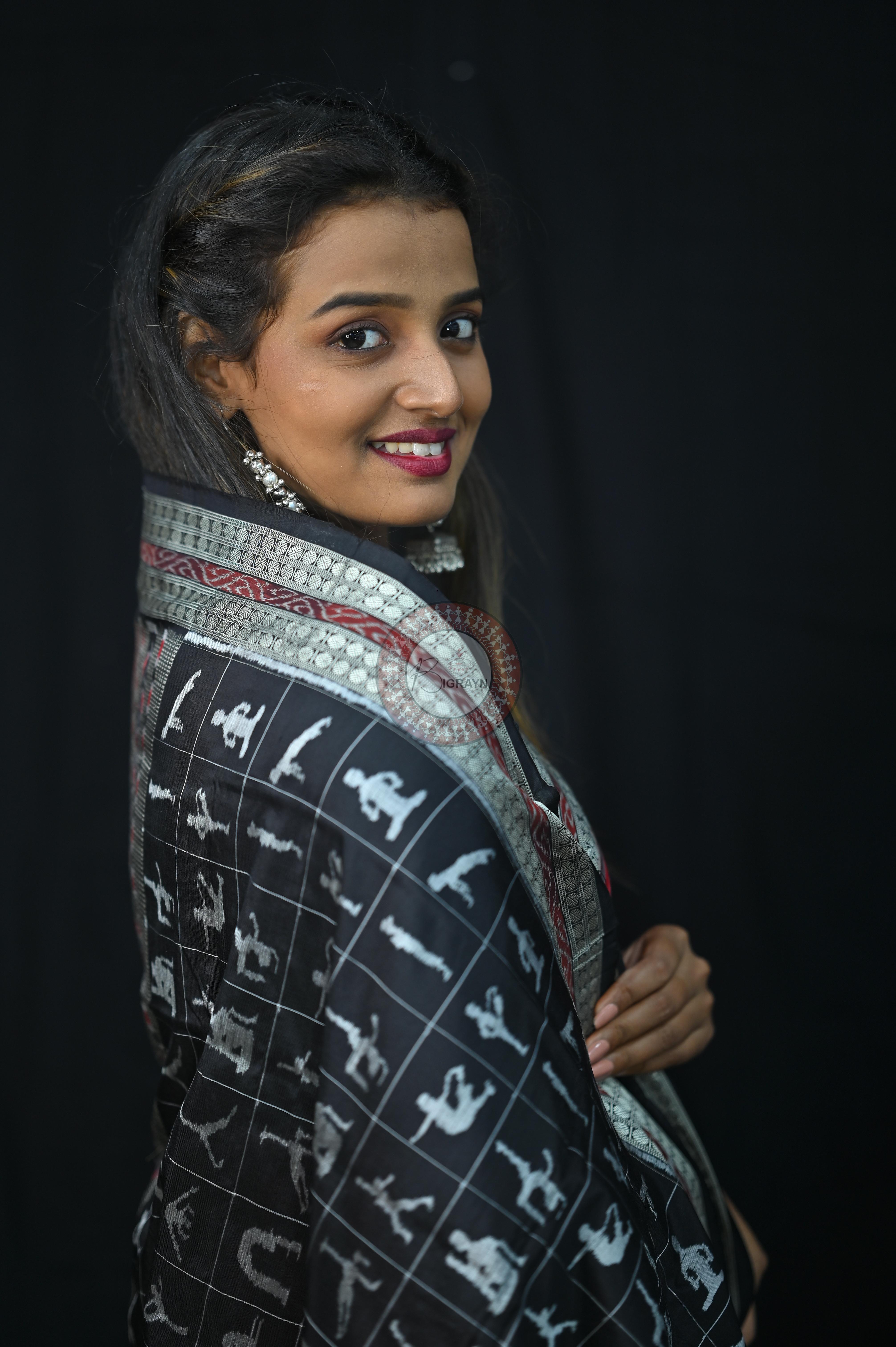 Red Black Exclusive Yoga Special Sambalpuri Silk Saree