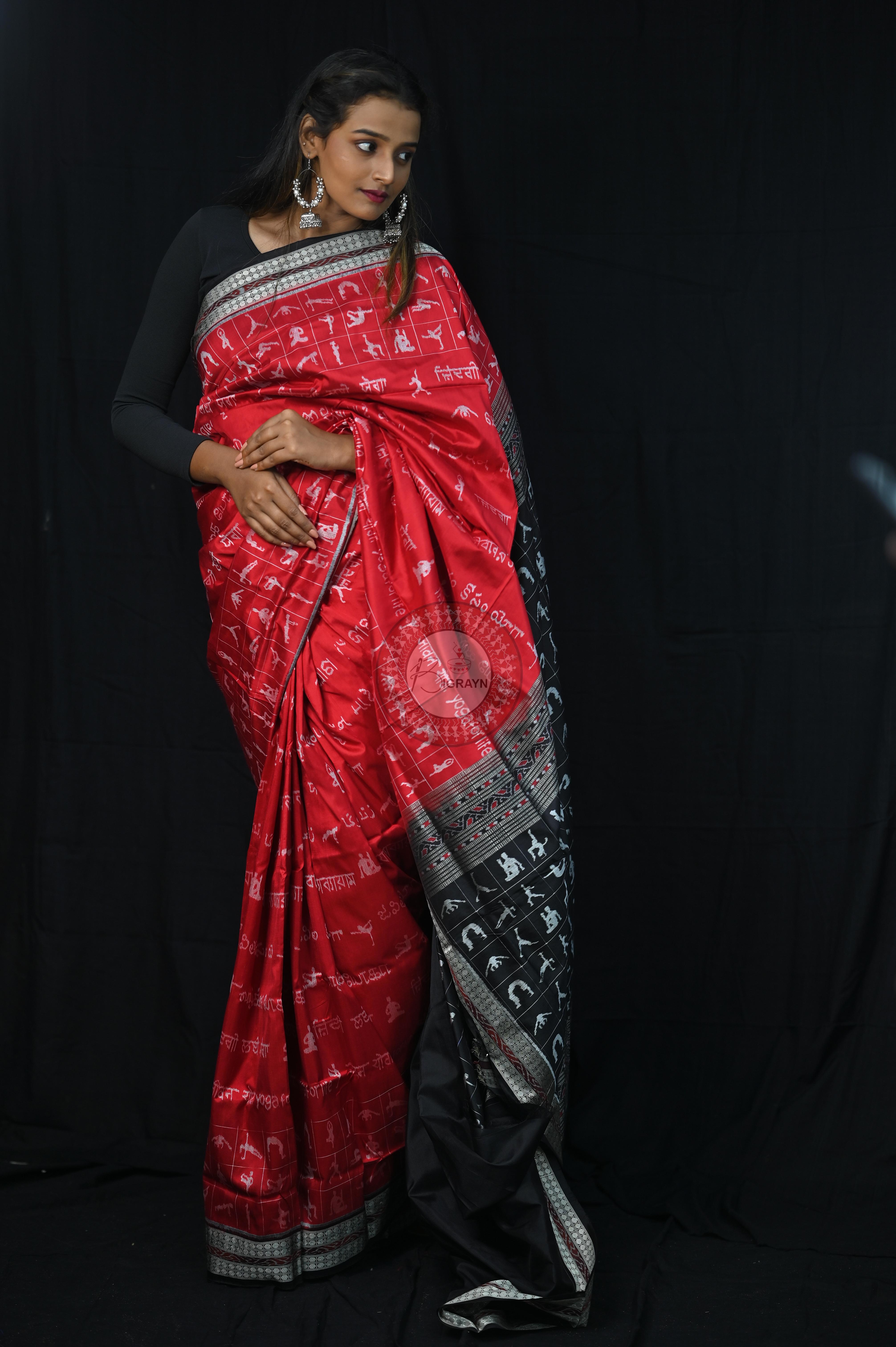 Red Black Exclusive Yoga Special Sambalpuri Silk Saree